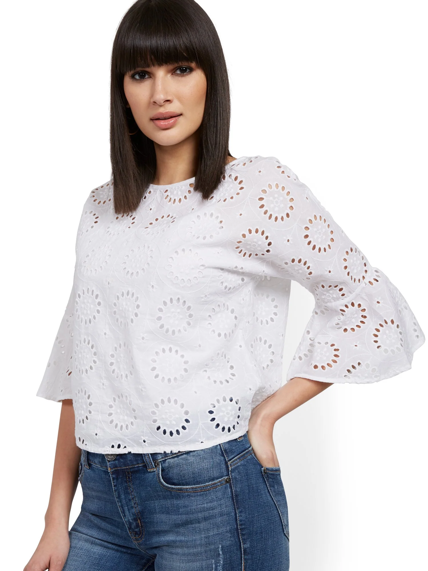 Eyelet Bell-Sleeve Blouse - Image 4