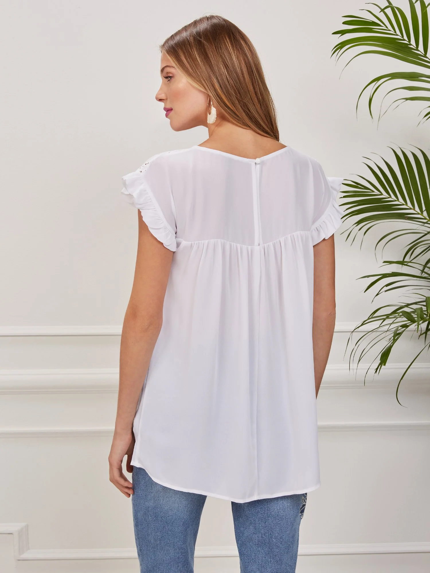 Eyelet Flutter-Sleeve Top - Image 3