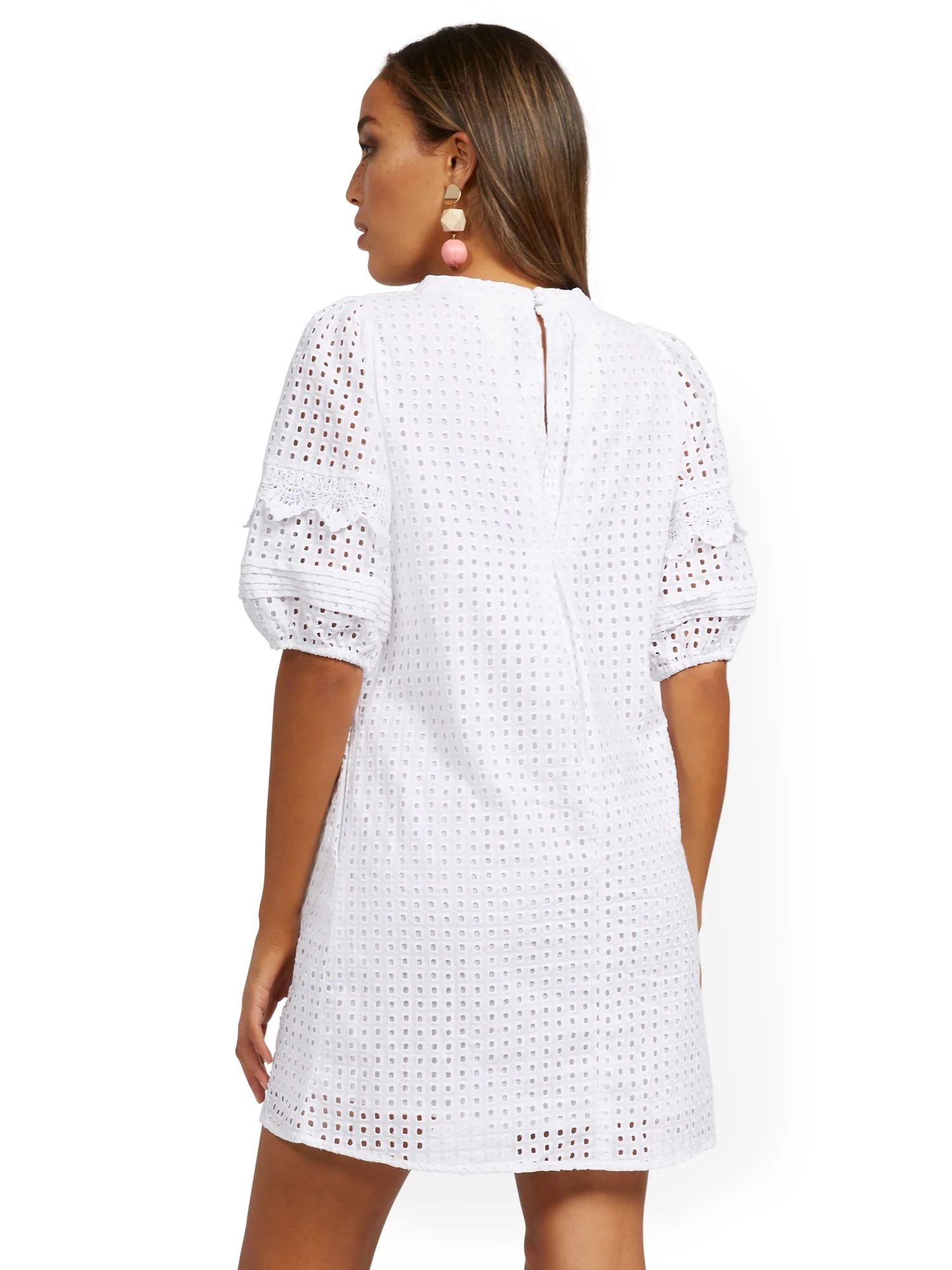 Eyelet Puff Sleeve Shift Dress - Lily & Cali - Image 3