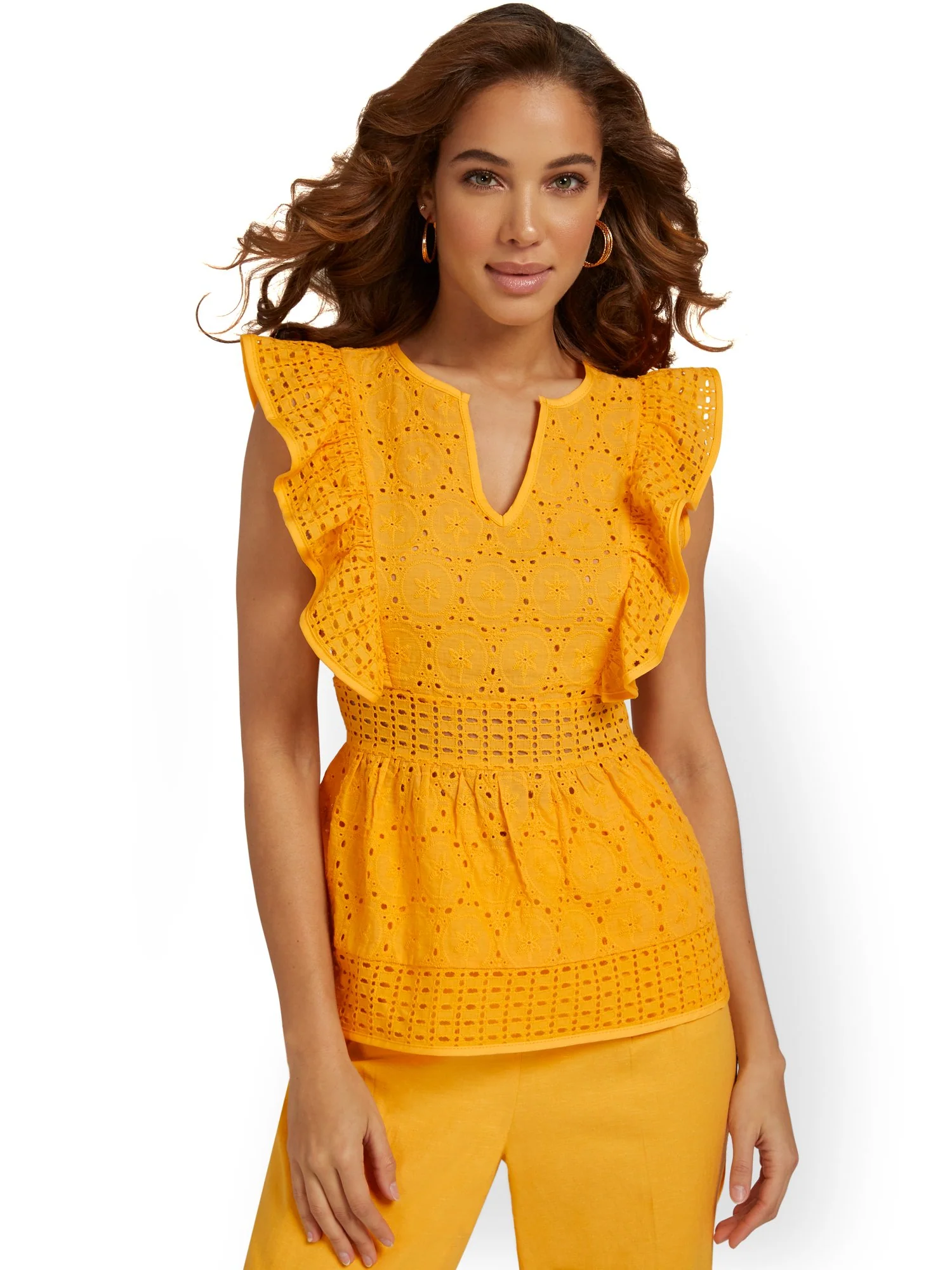 Eyelet Ruffle-Sleeve Top - Image 2