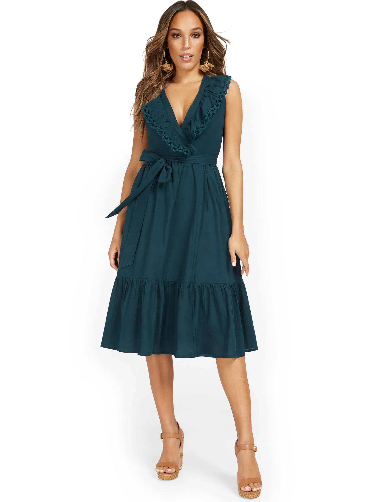Eyelet V-Neck Sleeveless Wrap Dress - Image 6