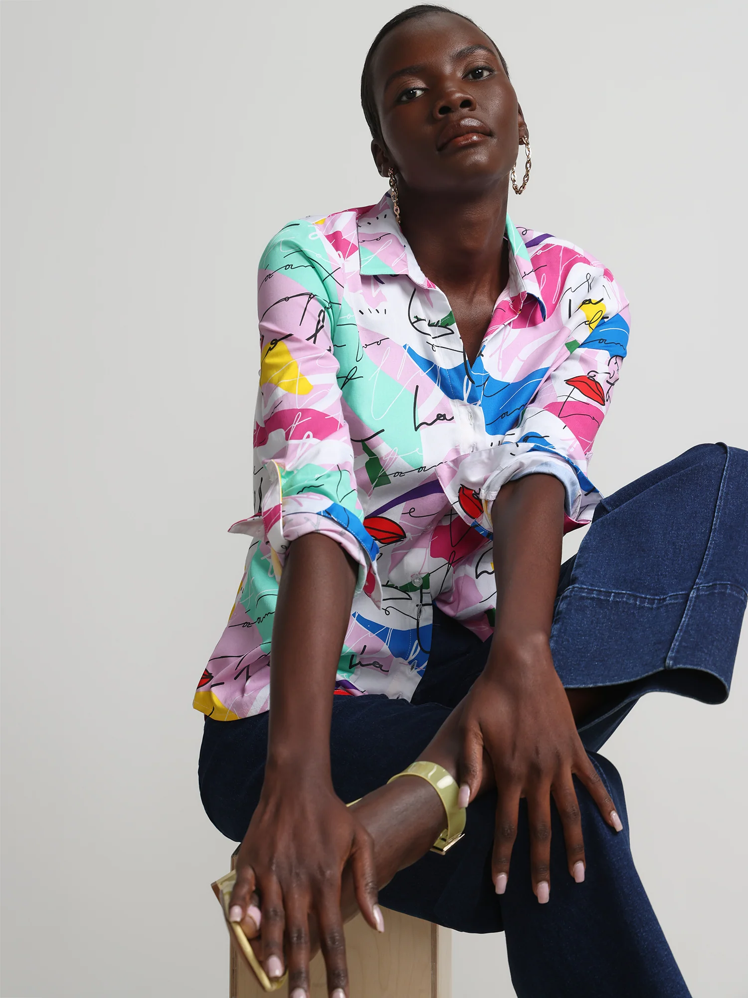 Face-Print Double-Button Secret Snap - NY&C Madison Shirt® - Image 4