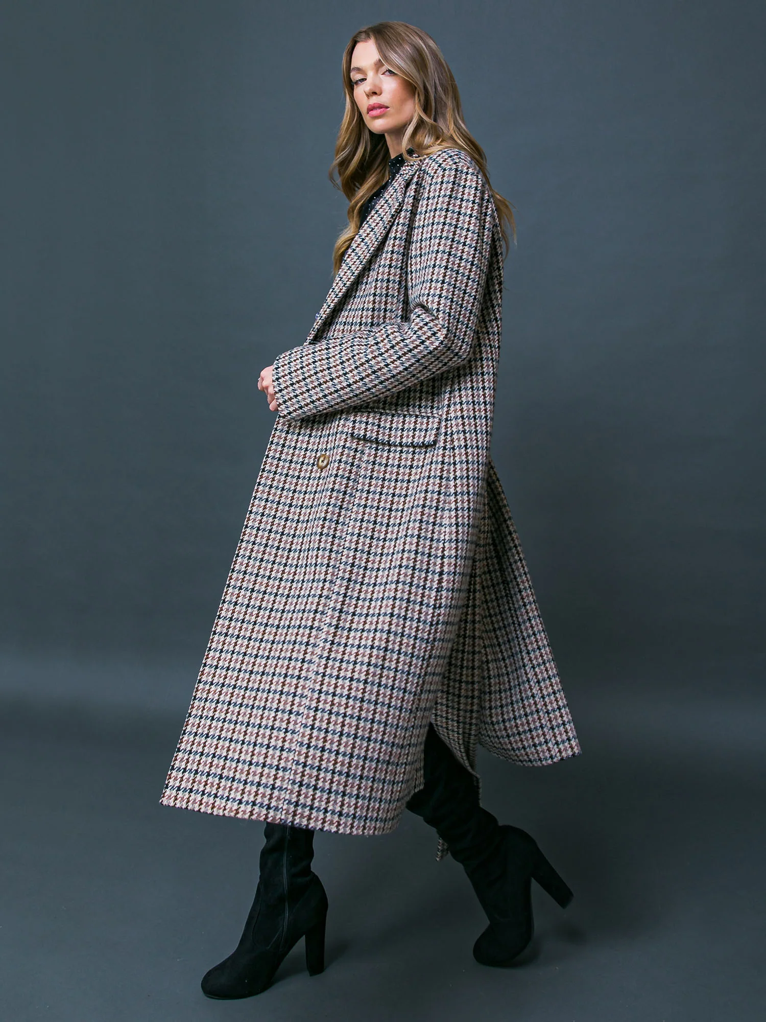 Flying Tomato Faux Fur Collar Houndstooth Coat - Brands We Love - Image 4