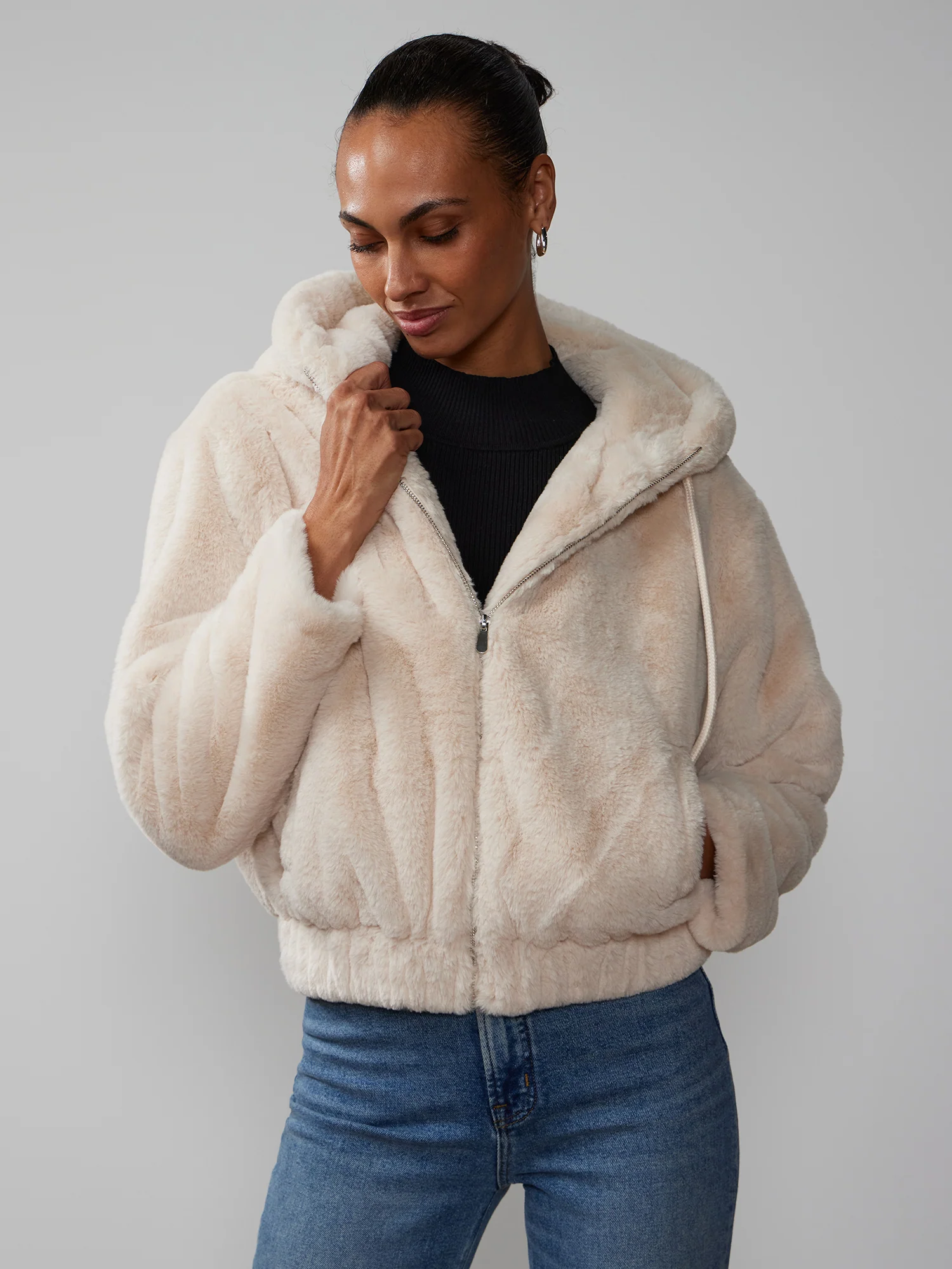 Faux Fur Hooded Bomber Jacket