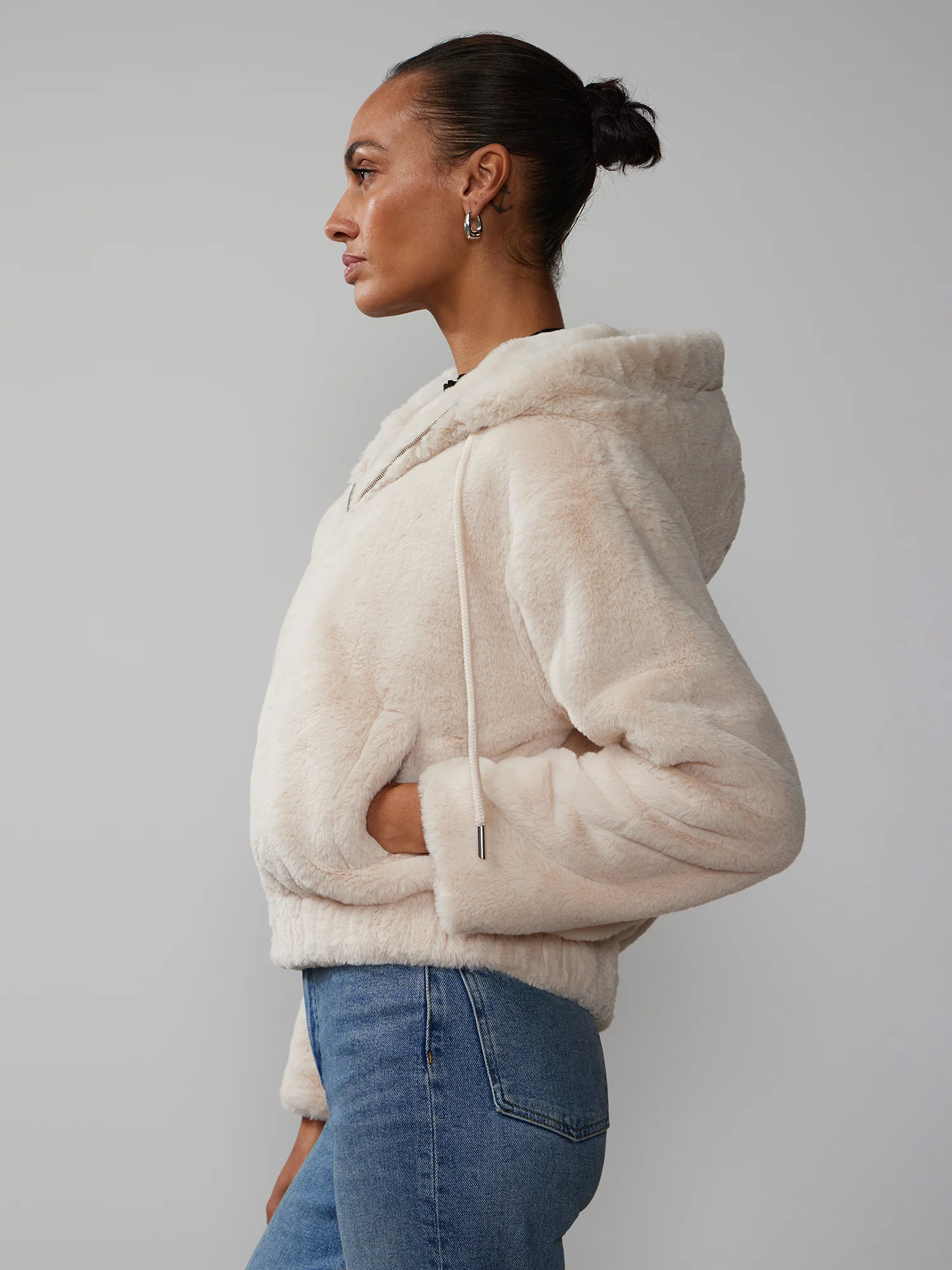 Faux Fur Hooded Bomber Jacket - Image 2