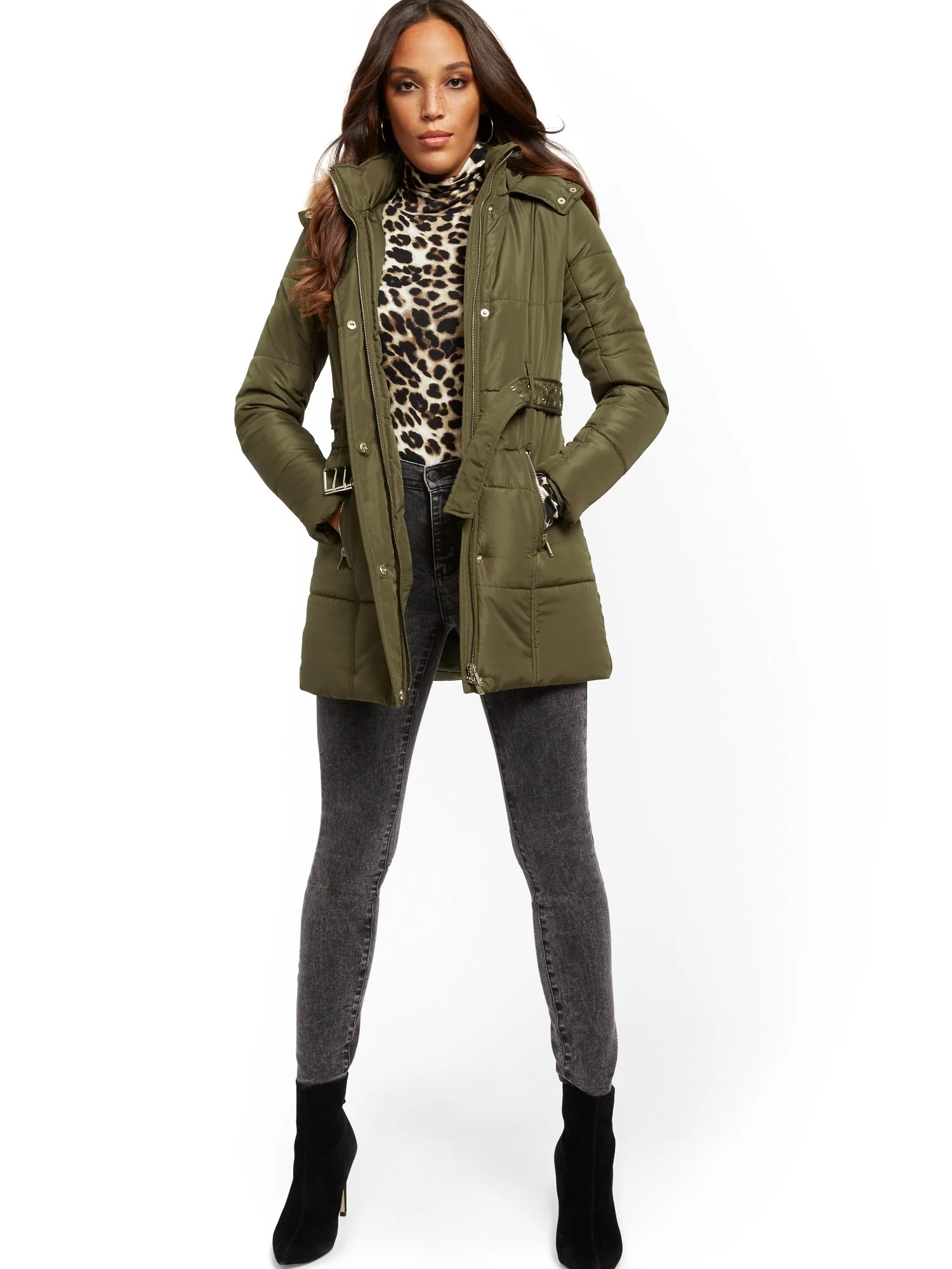 Faux Fur-Trim Hooded Belted Puffer Coat - Image 3