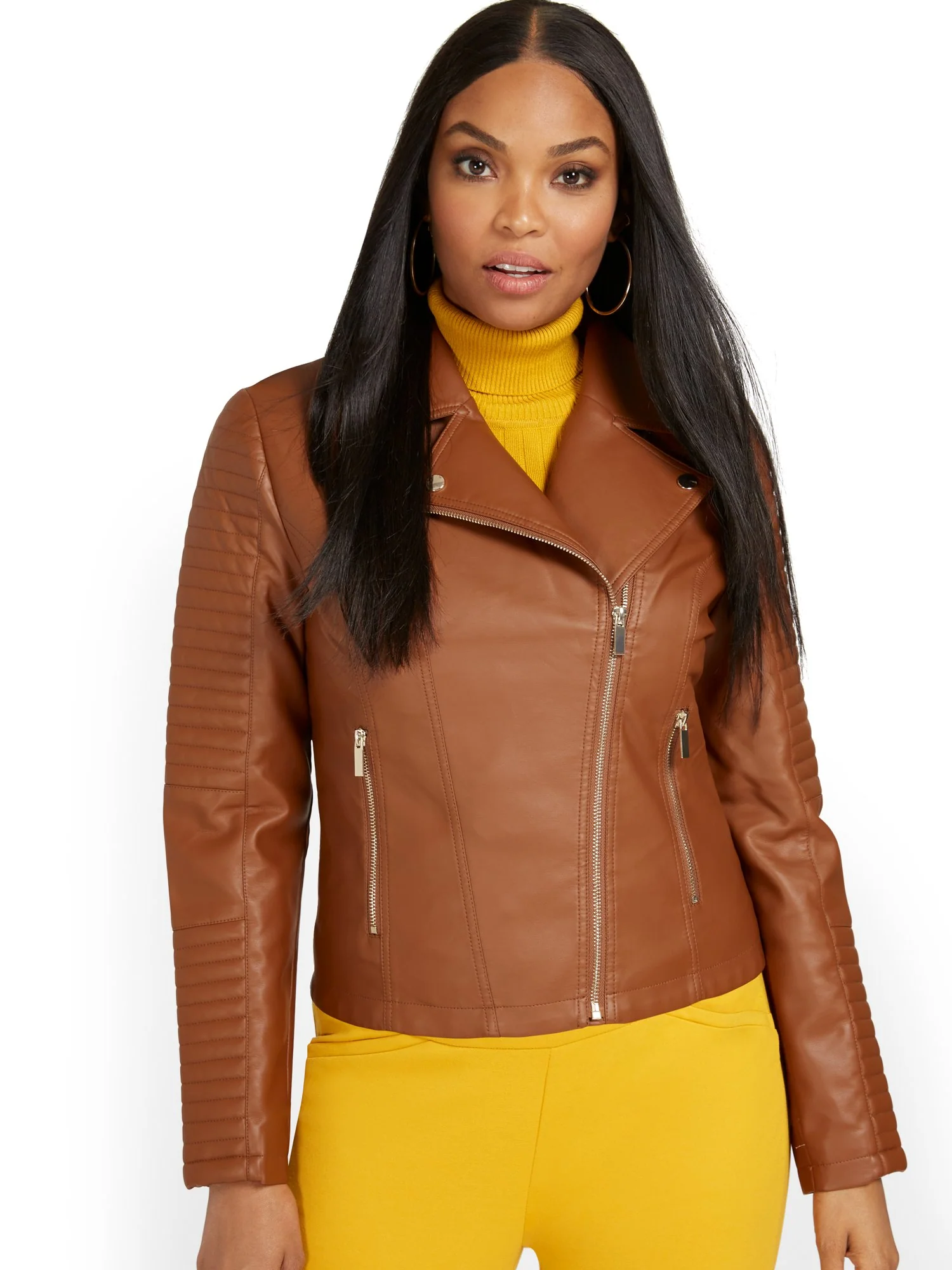 Faux-Leather Asymmetrical Trapunto Moto Jacket - Image 10