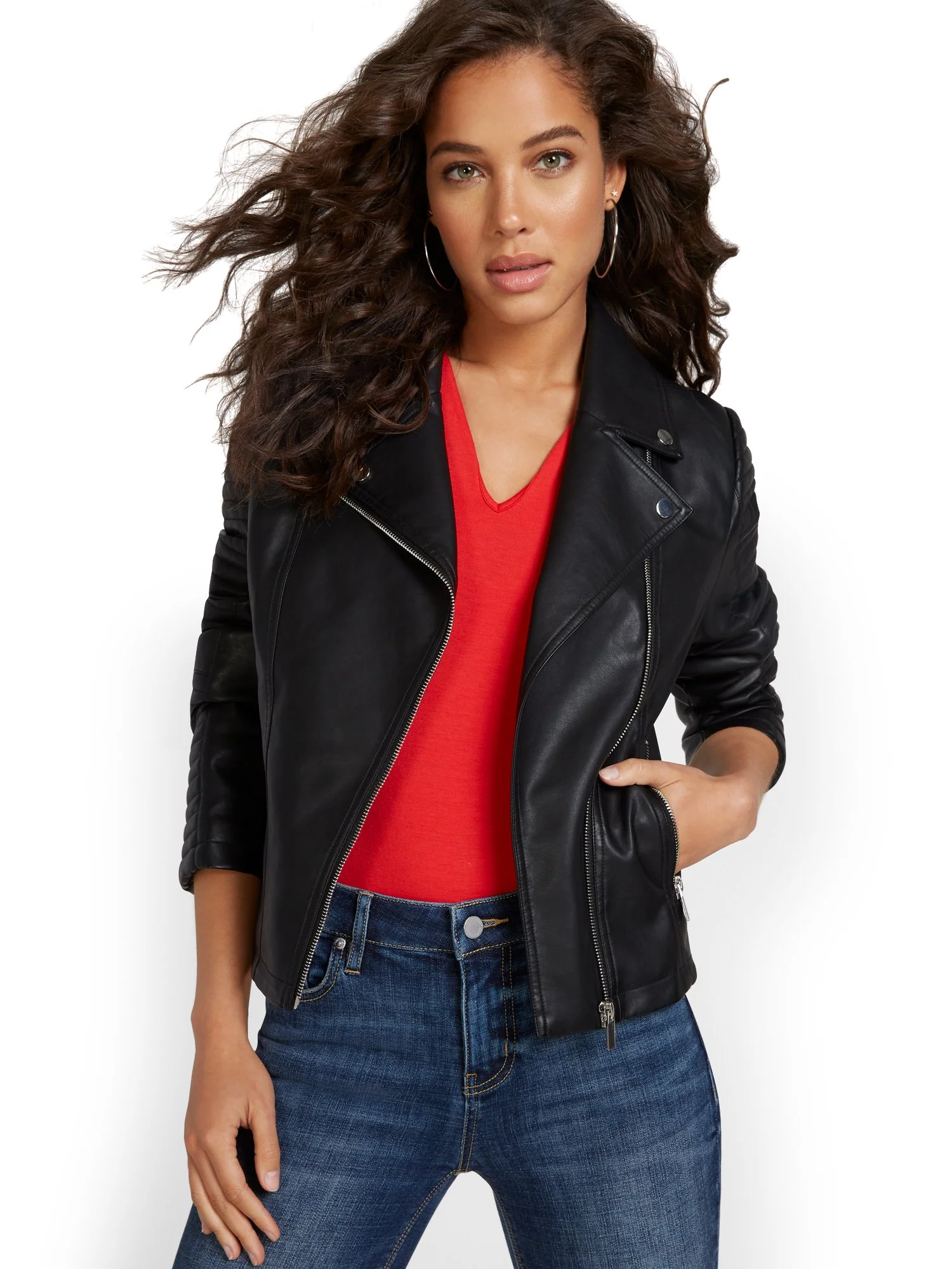 Faux-Leather Asymmetrical Trapunto Moto Jacket - Image 4