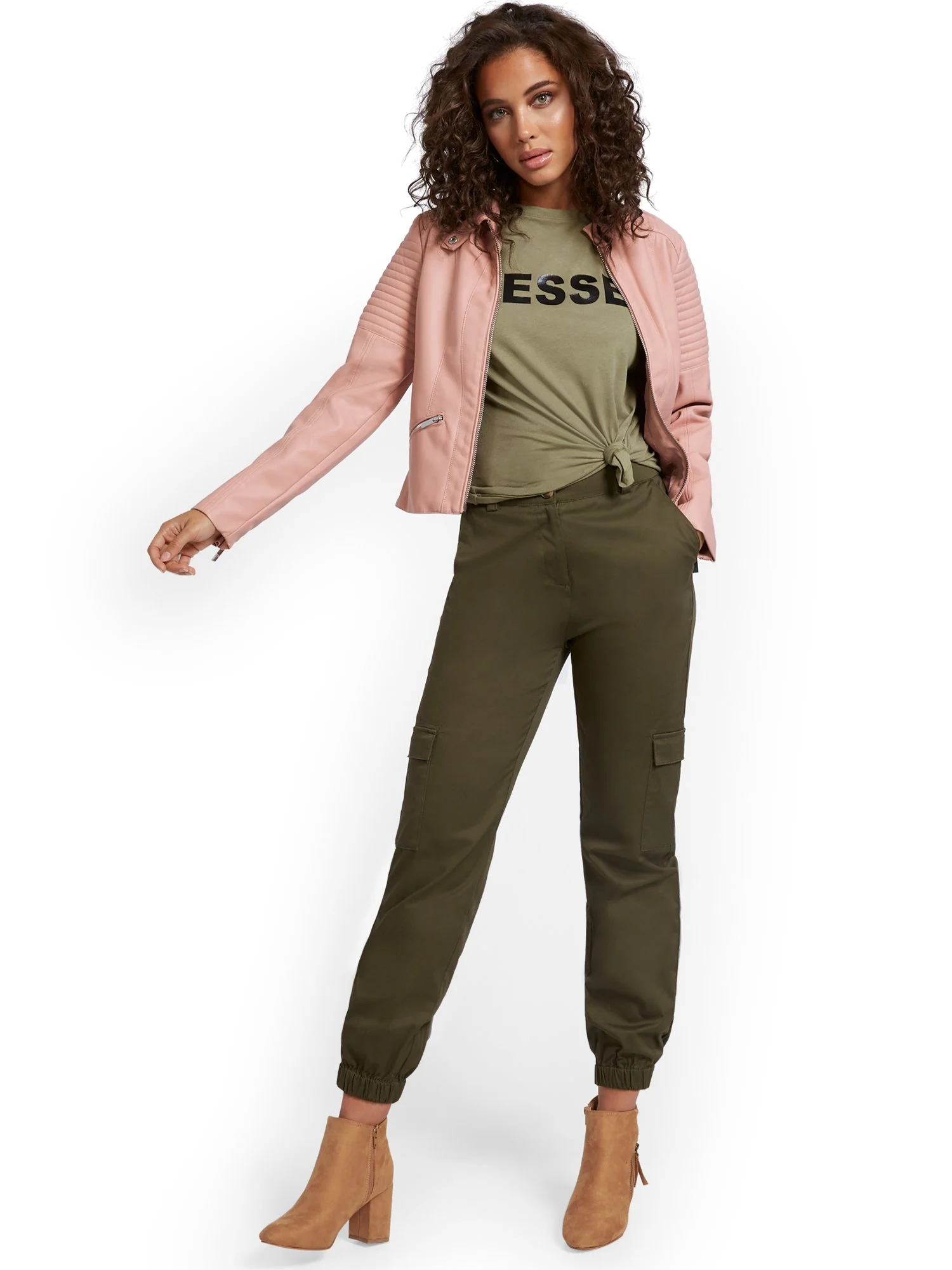 Faux-Leather Banded Collar Moto Jacket - Image 4