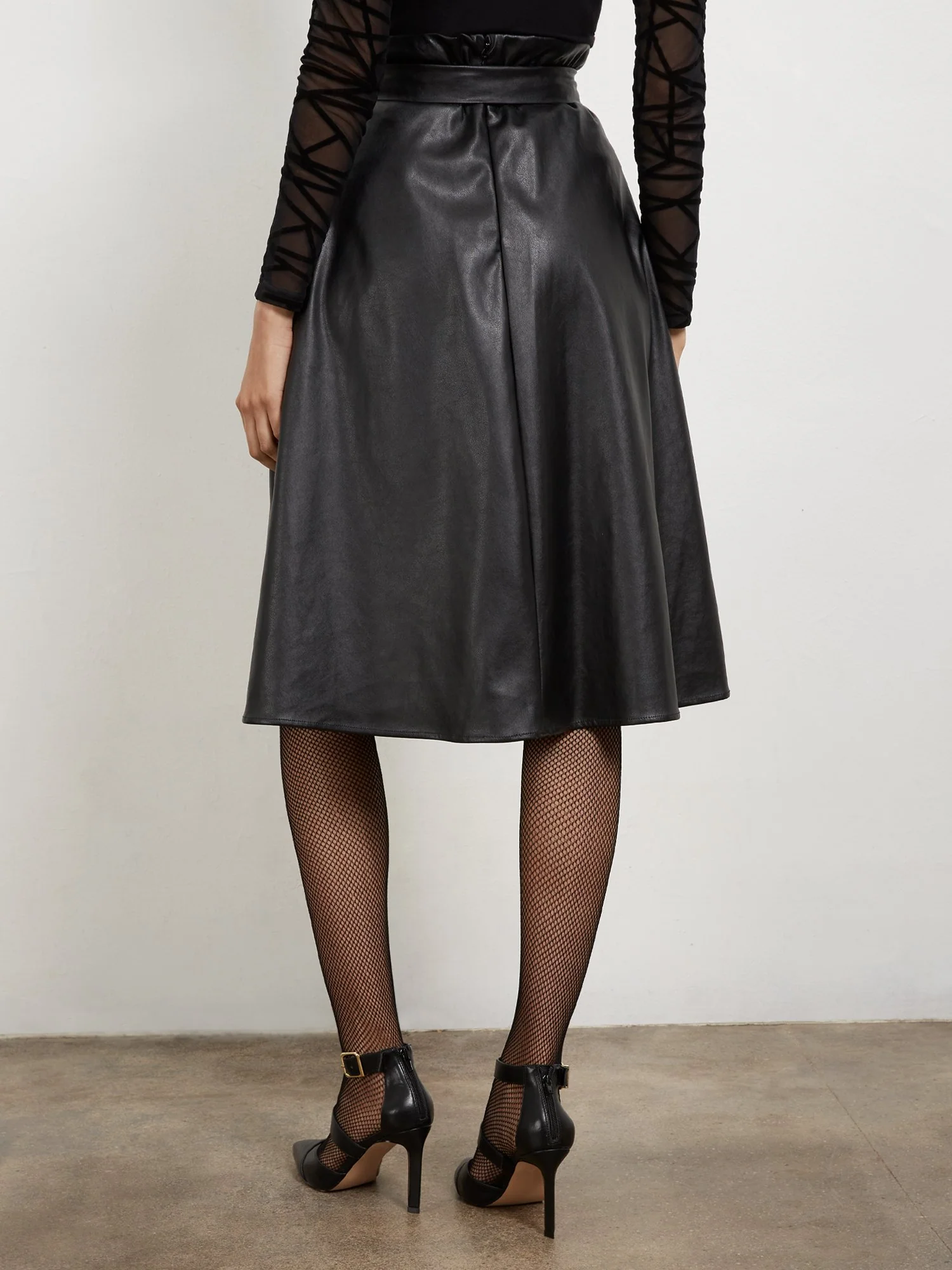 Faux-Leather Belted Flare Skirt - Image 3