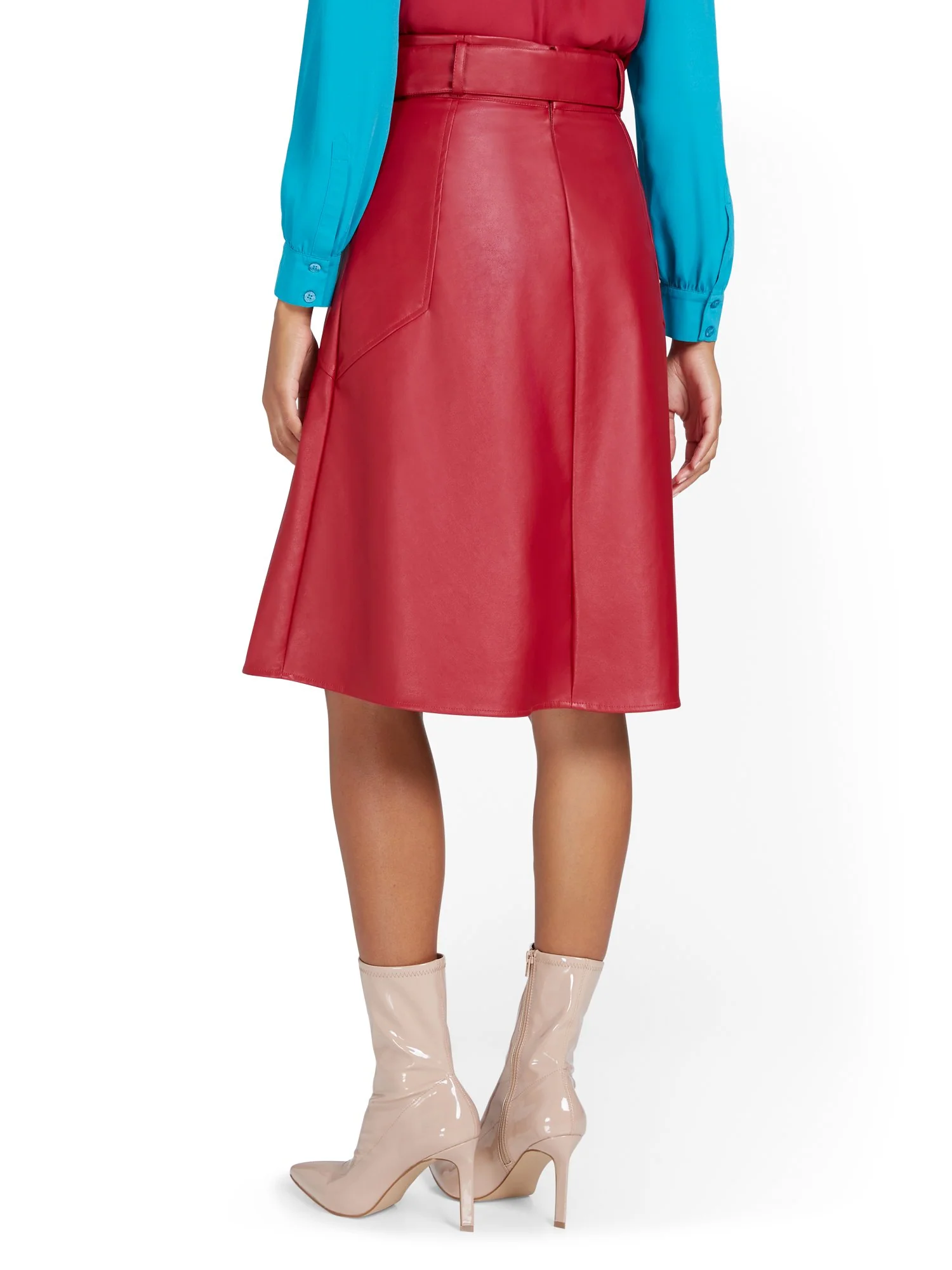 Faux-Leather Belted Full Skirt - Image 3
