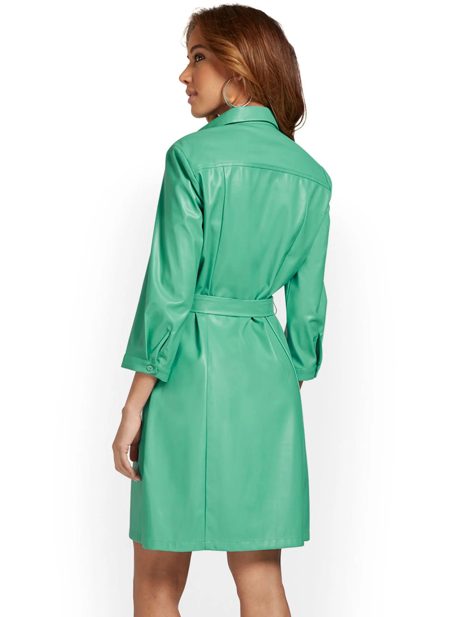 Faux-Leather Belted Shirtdress - Image 3