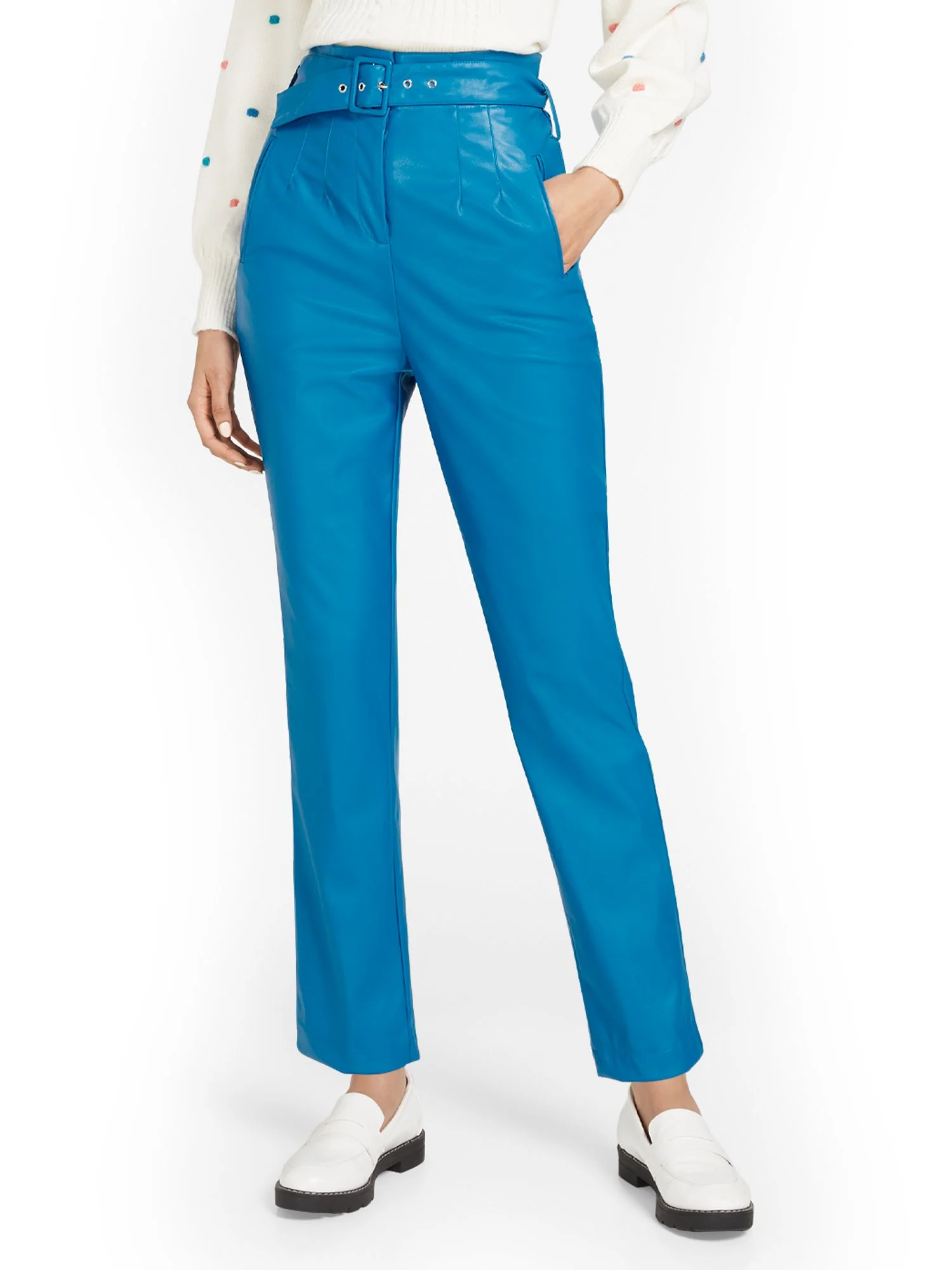 Faux-Leather Belted Straight-Leg Ankle Pant - Image 2