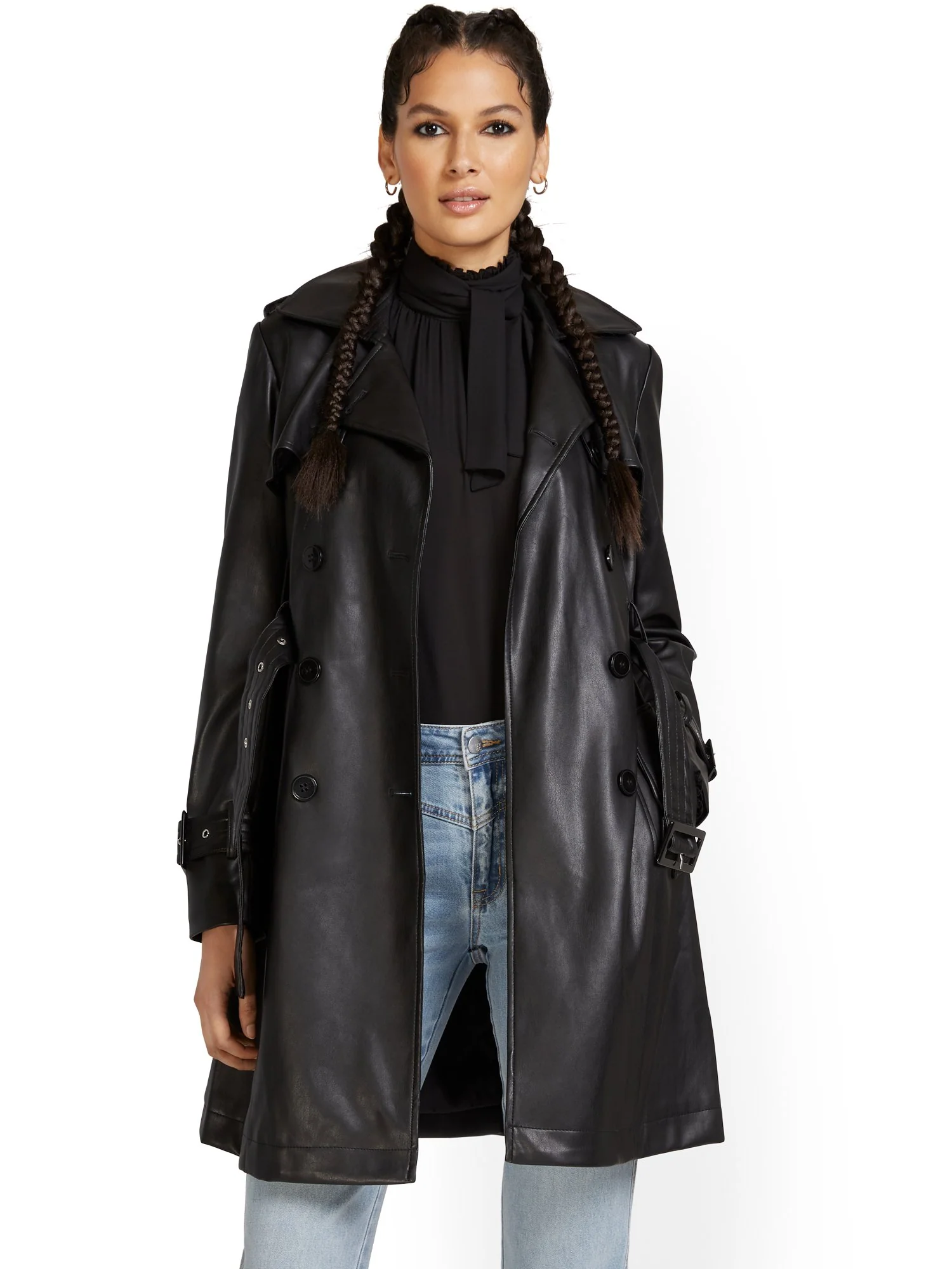 Faux-Leather Belted Trenchcoat - Image 4
