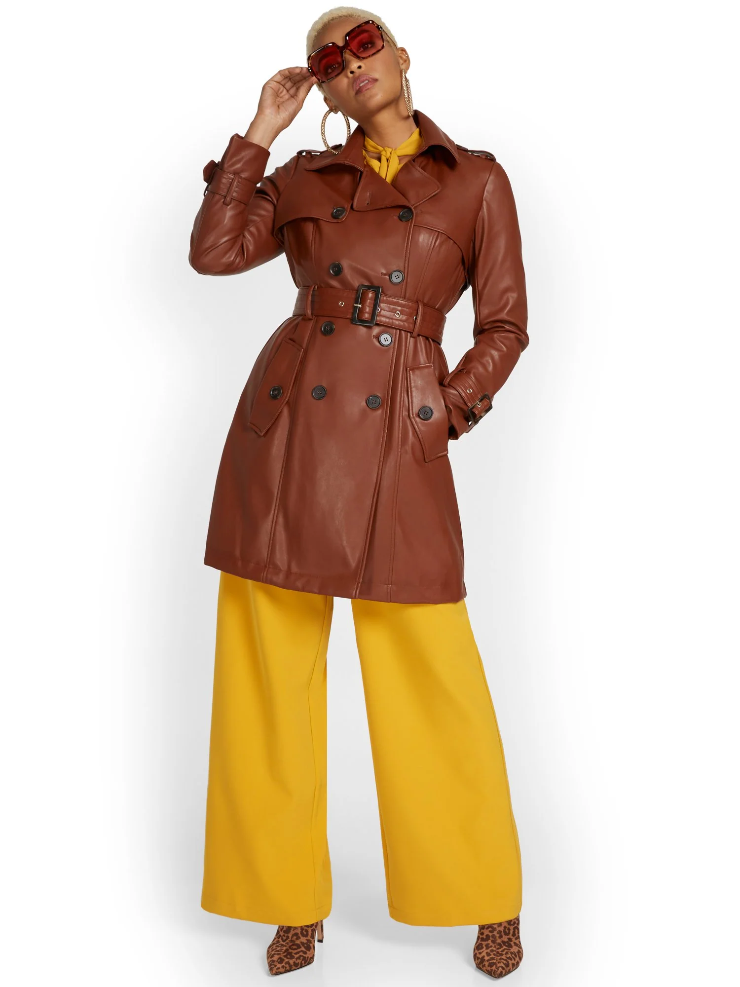 Faux-Leather Belted Trenchcoat - Image 7