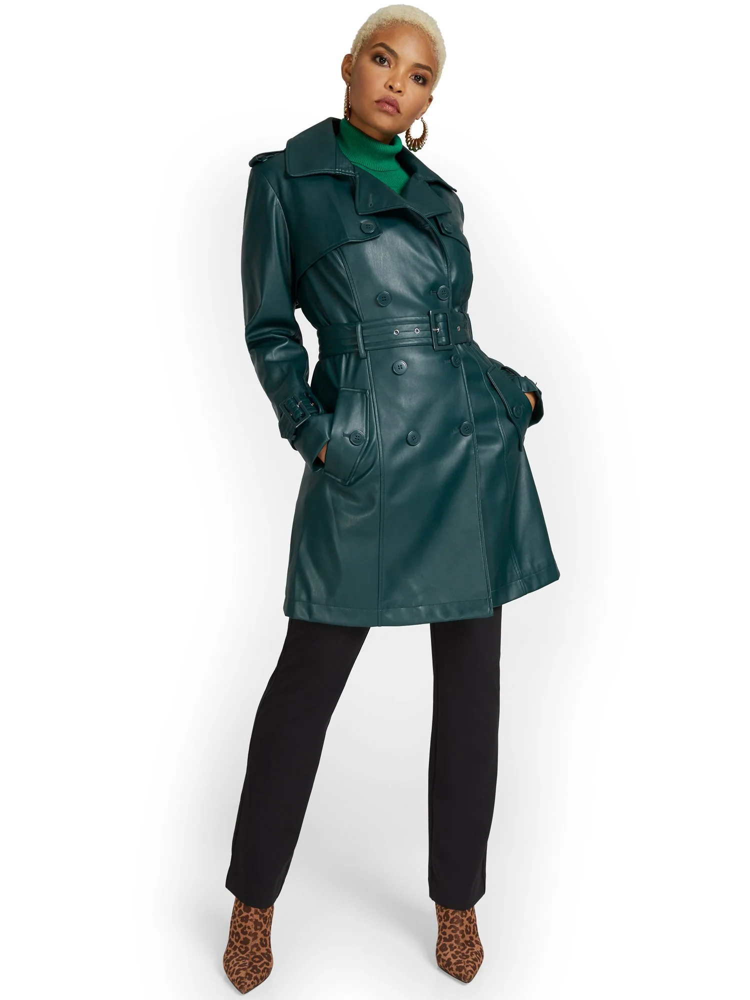 Faux-Leather Belted Trenchcoat - Image 9