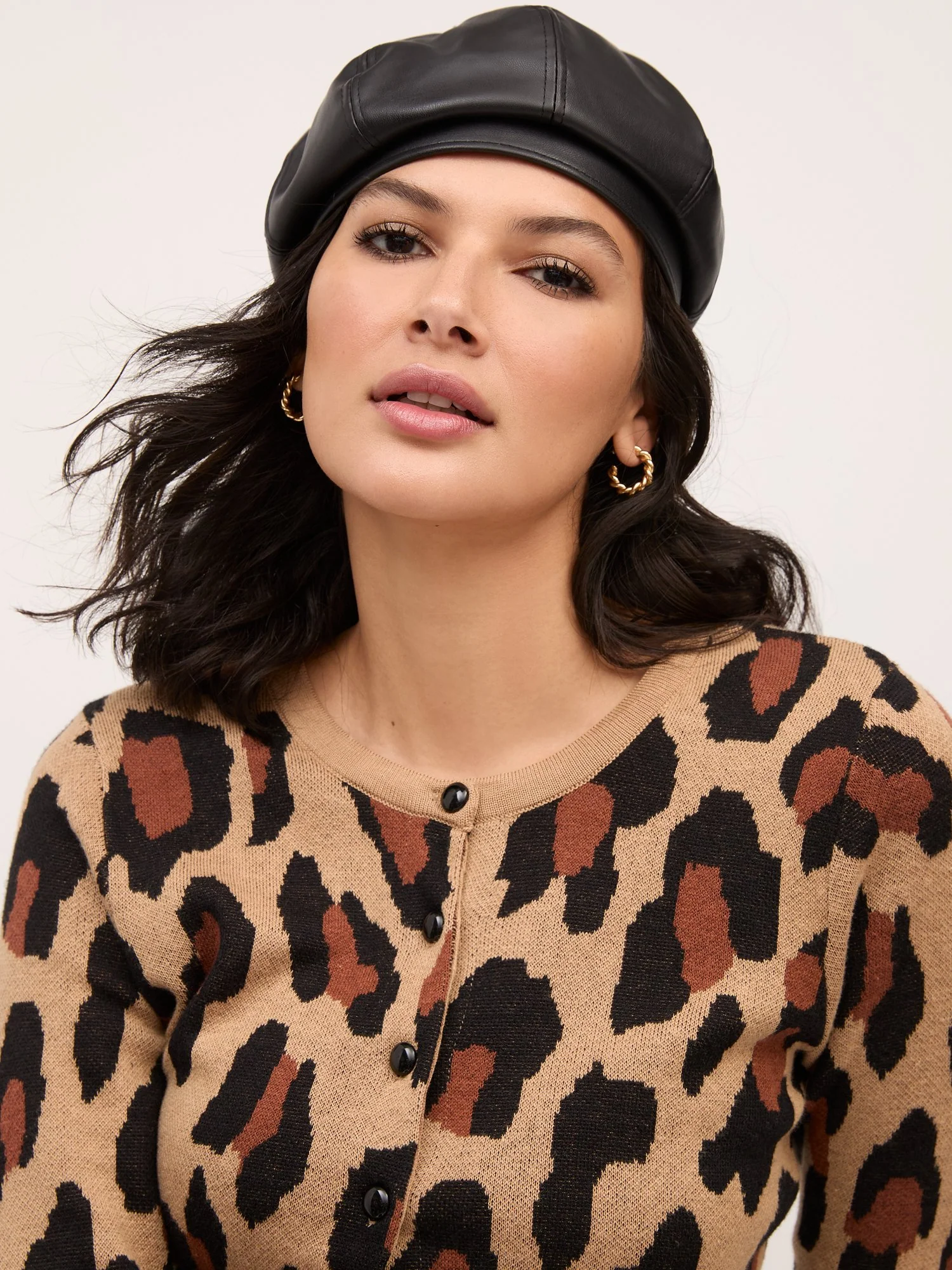 Faux-Leather Beret Hat - Image 2
