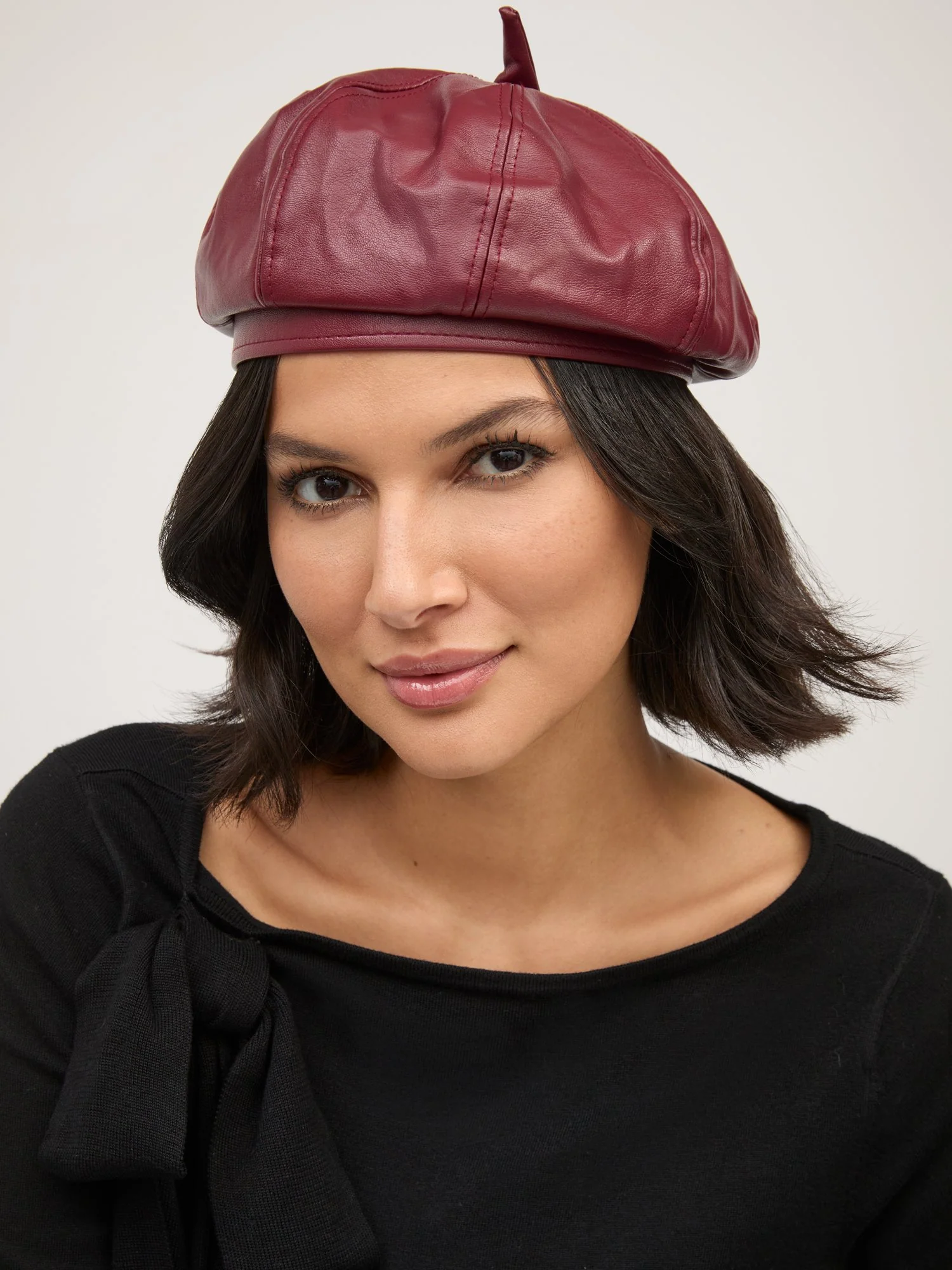 Faux-Leather Beret Hat - Image 5