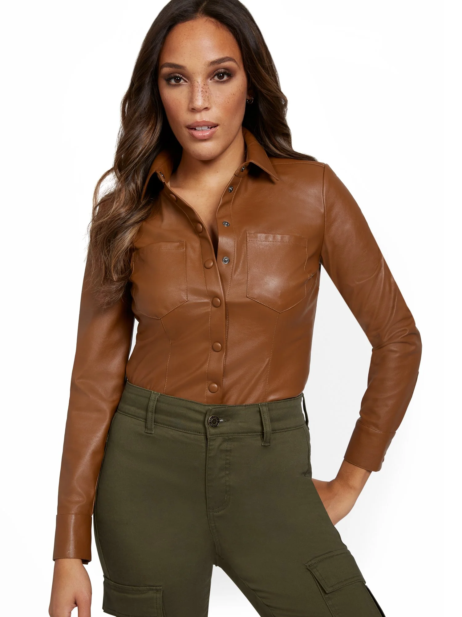 Faux-Leather Button-Down Shirt - Image 5