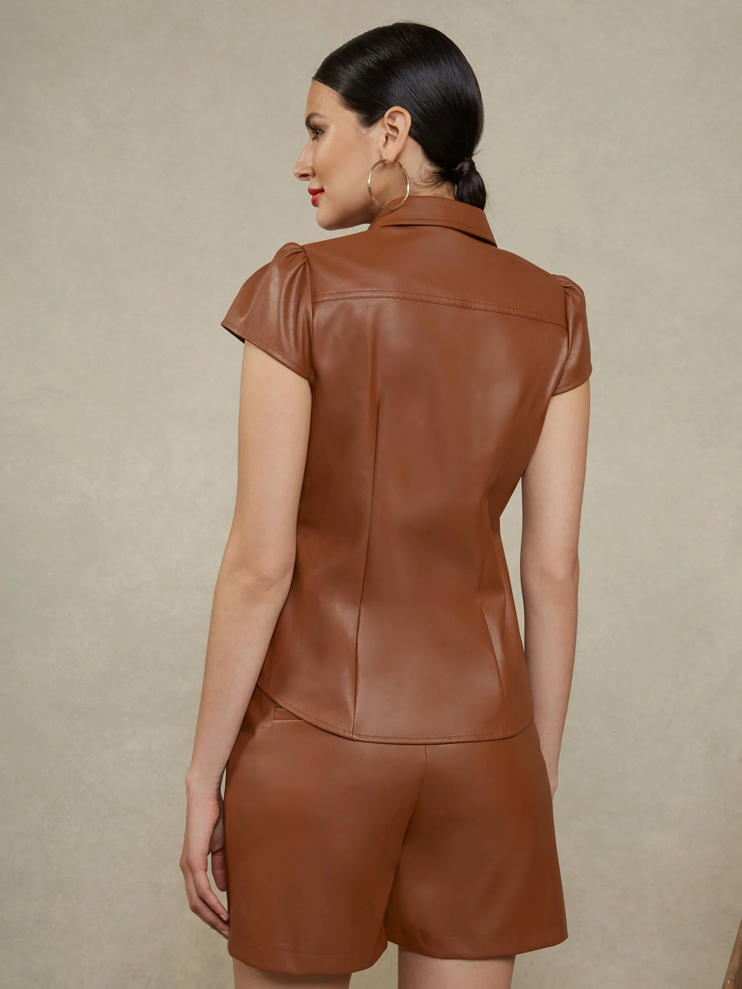 Faux-Leather Button-Down Top - Image 4