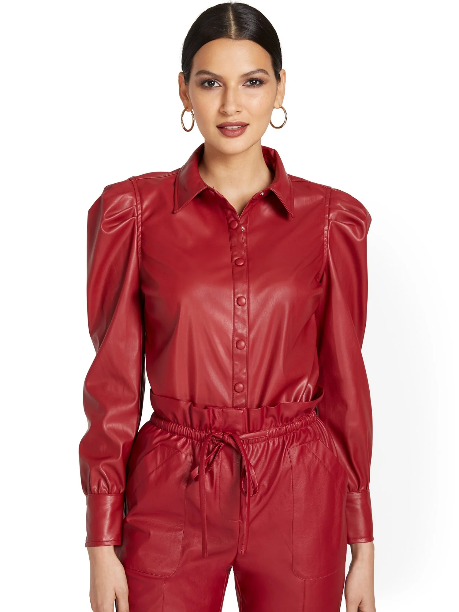 Faux-Leather Button-Front Top - Image 5