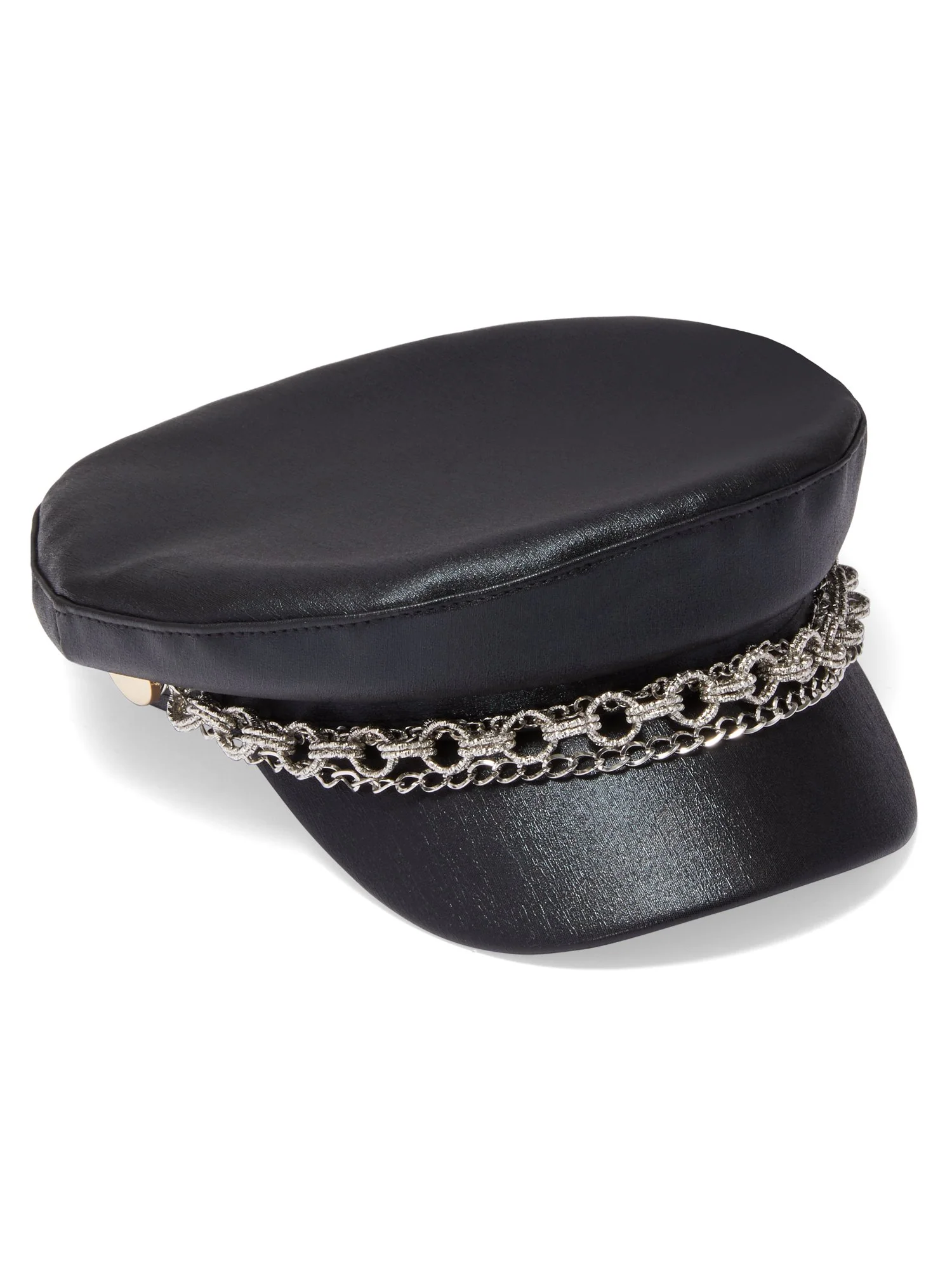 Faux-Leather Chain Detail Cabbie Hat