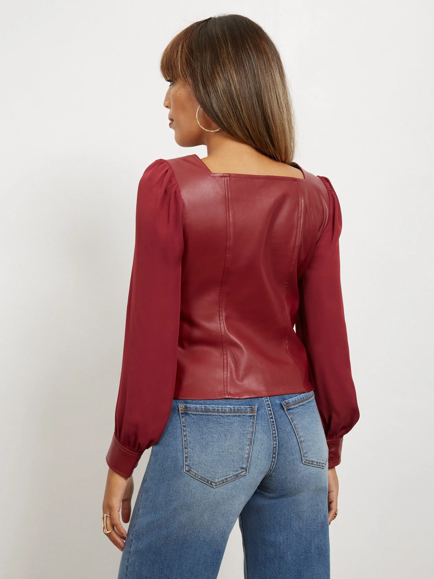 Faux-Leather Corset Blouse - Image 3
