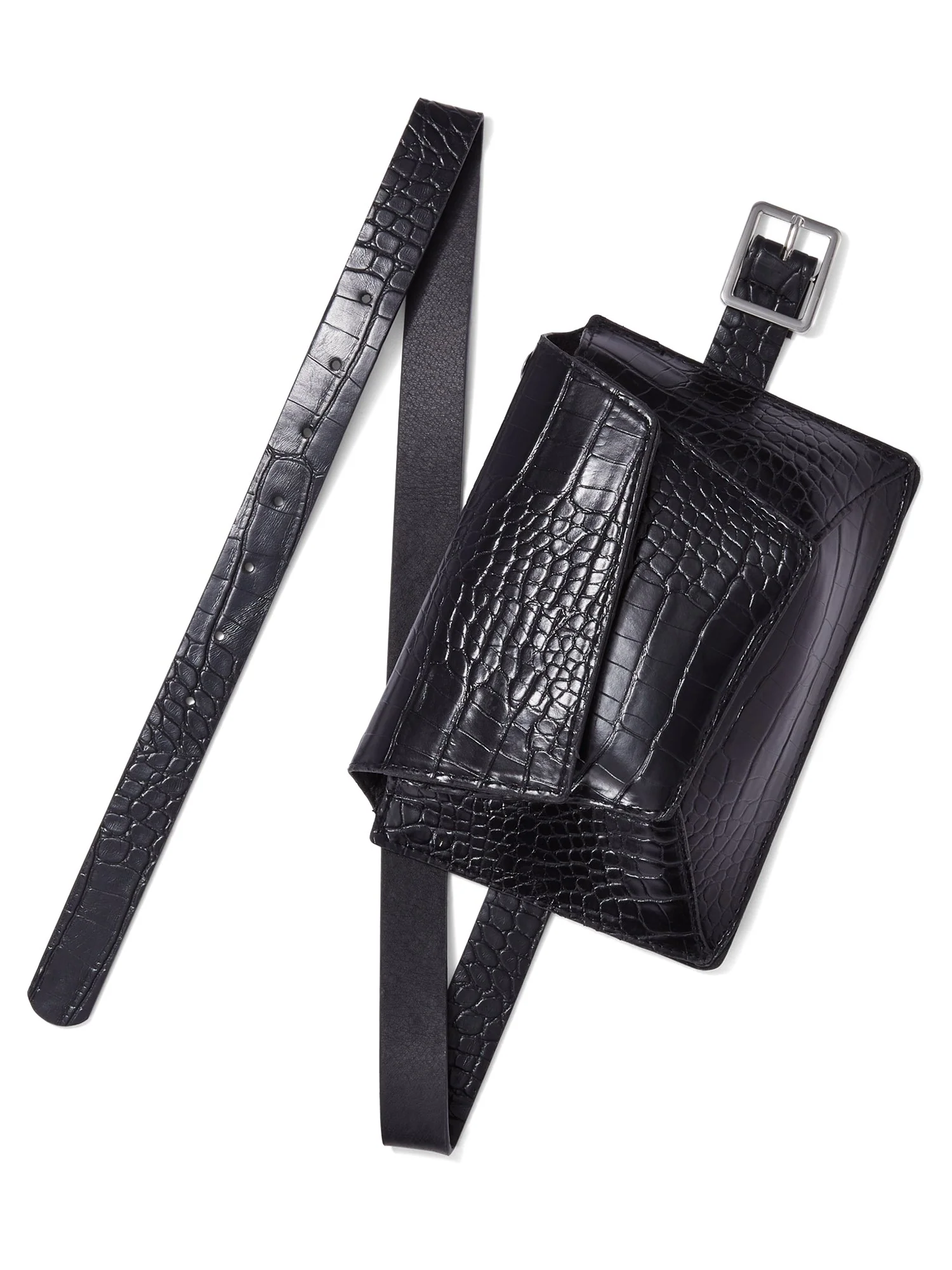 Faux-Leather Crocodile-Embossed Belt Bag