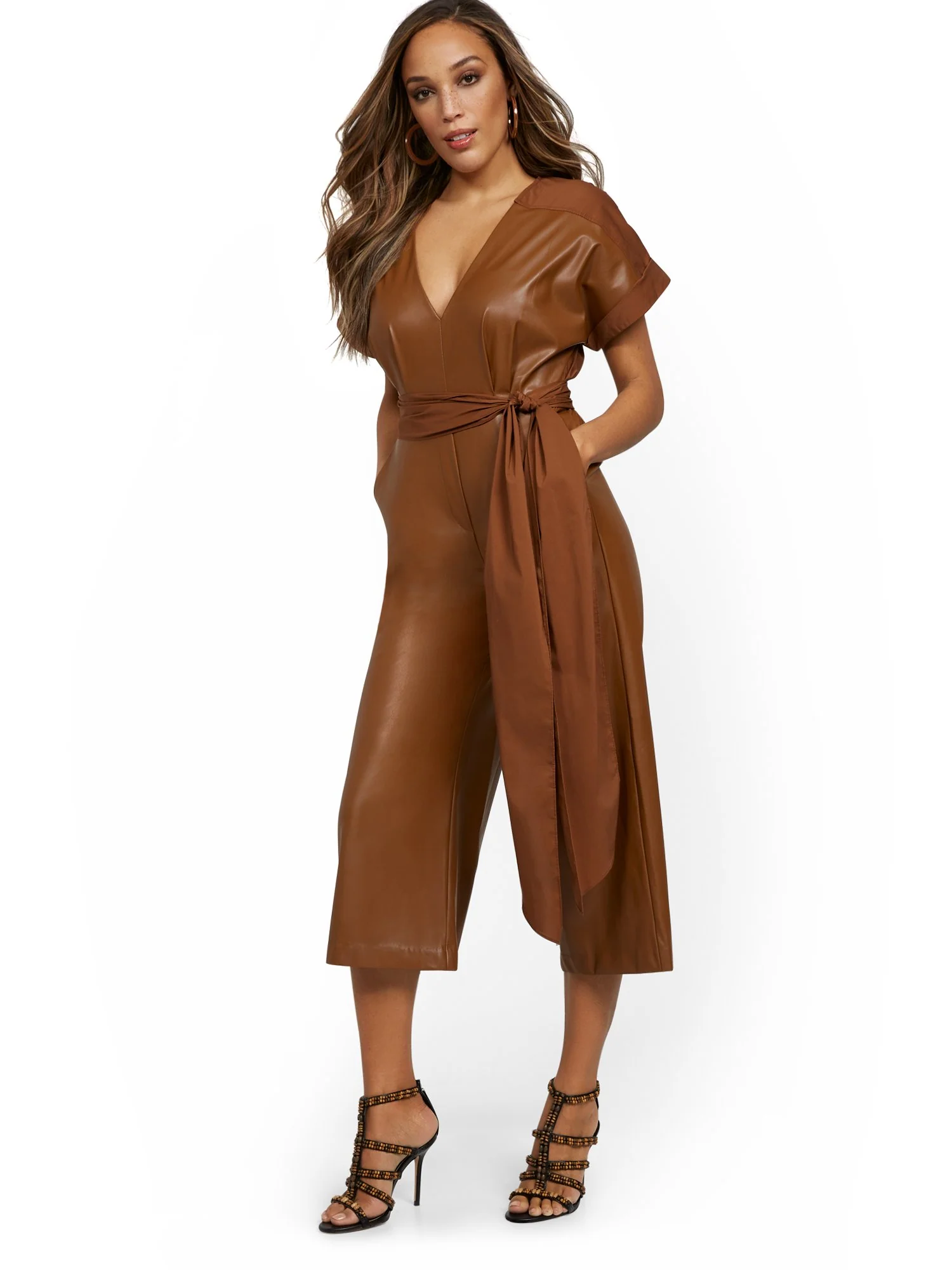 Faux-Leather Culotte Jumpsuit - Image 2