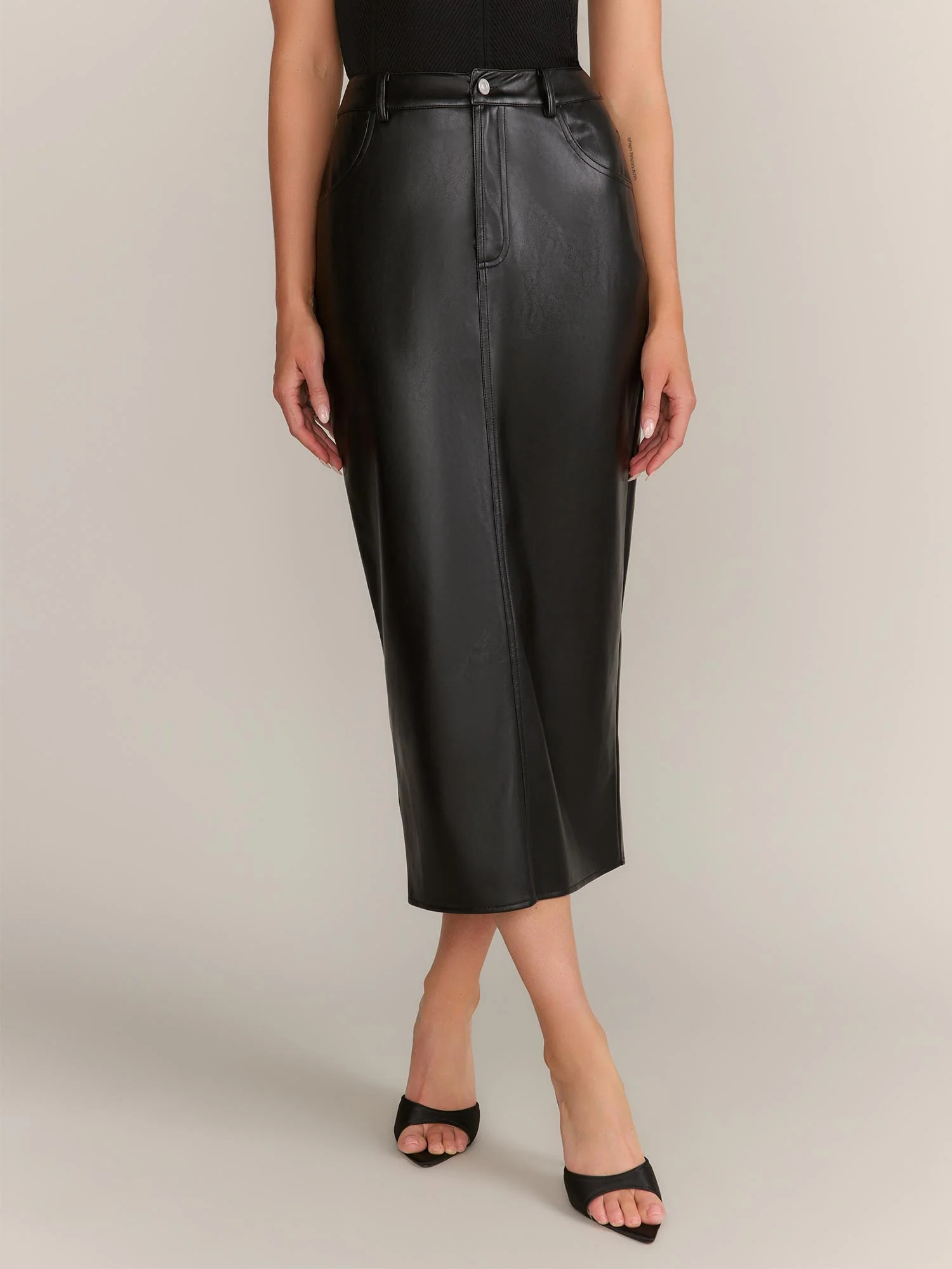 Grey Lab Faux Leather Five Pocket Column Maxi Skirt - Brands We Love