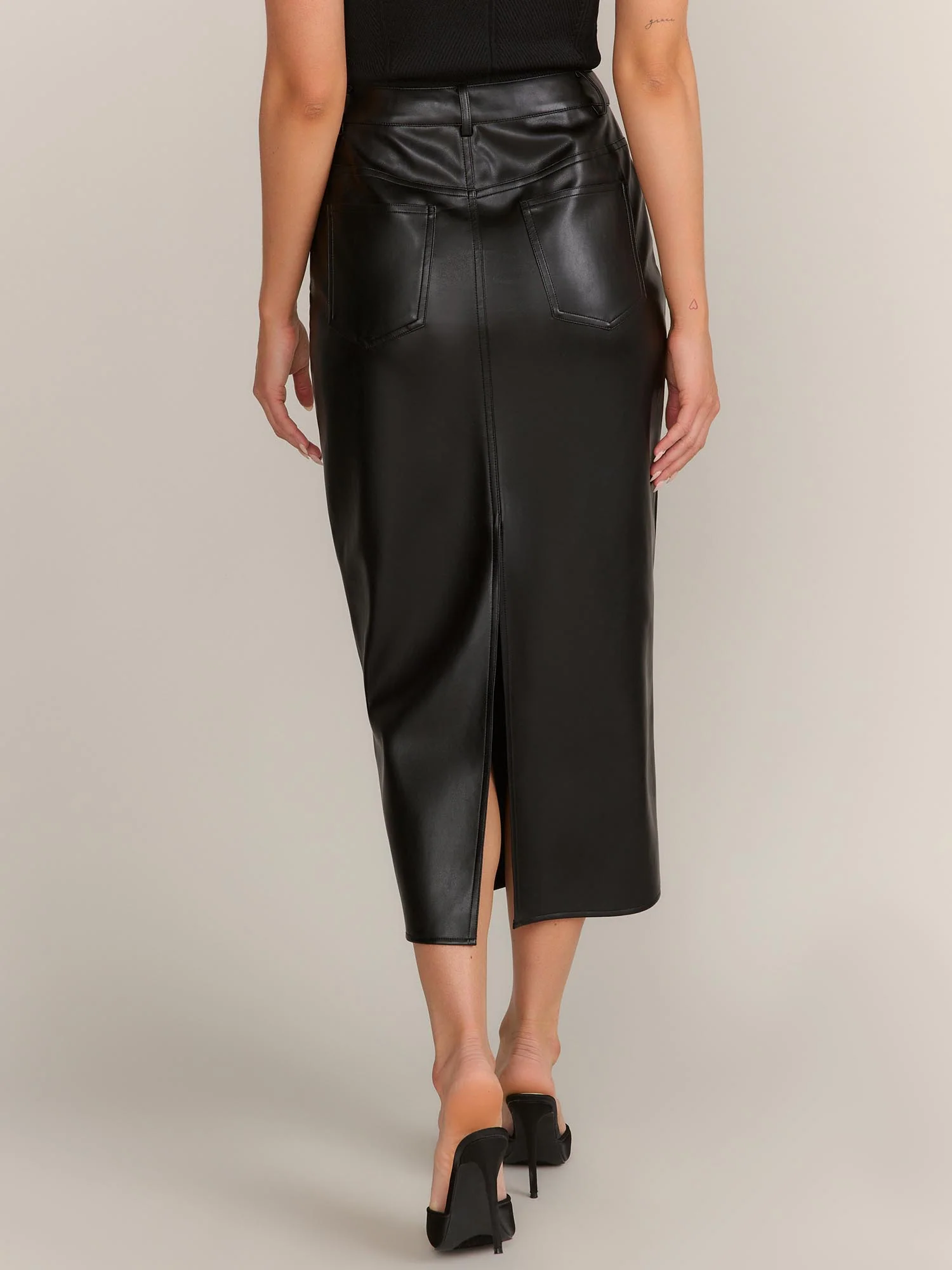 Grey Lab Faux Leather Five Pocket Column Maxi Skirt - Brands We Love - Image 3