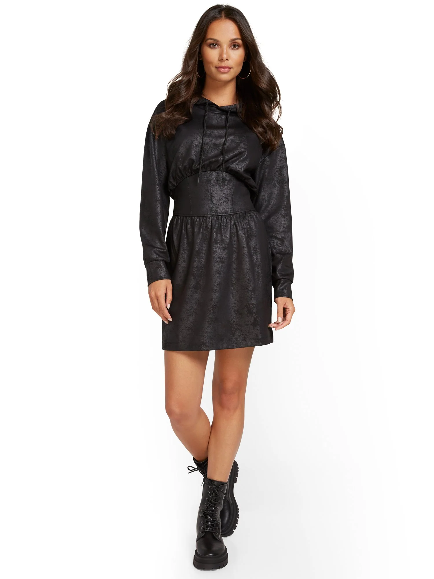 Faux-Leather Hooded Corset Dress