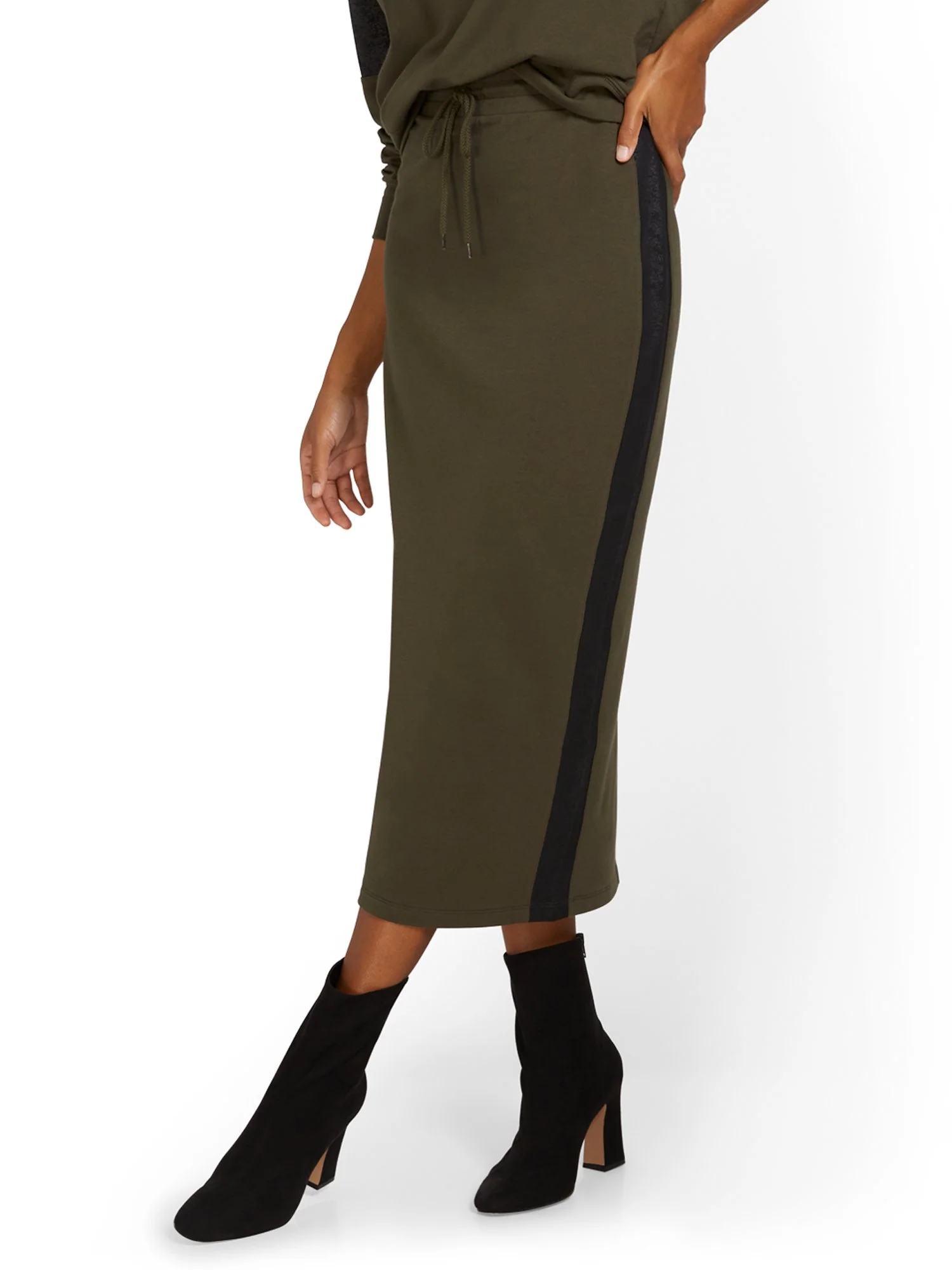 Faux-Leather Inset French Terry Pencil Skirt