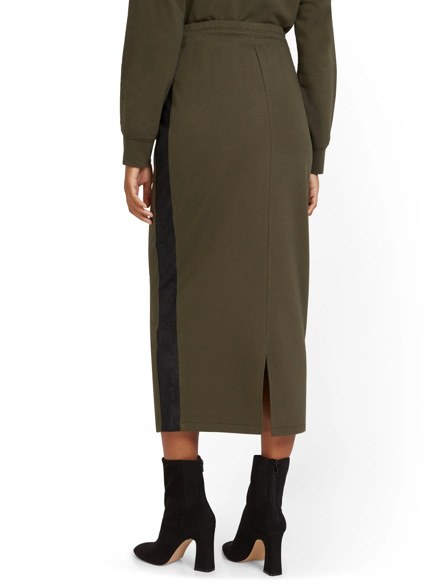 Faux-Leather Inset French Terry Pencil Skirt - Image 3