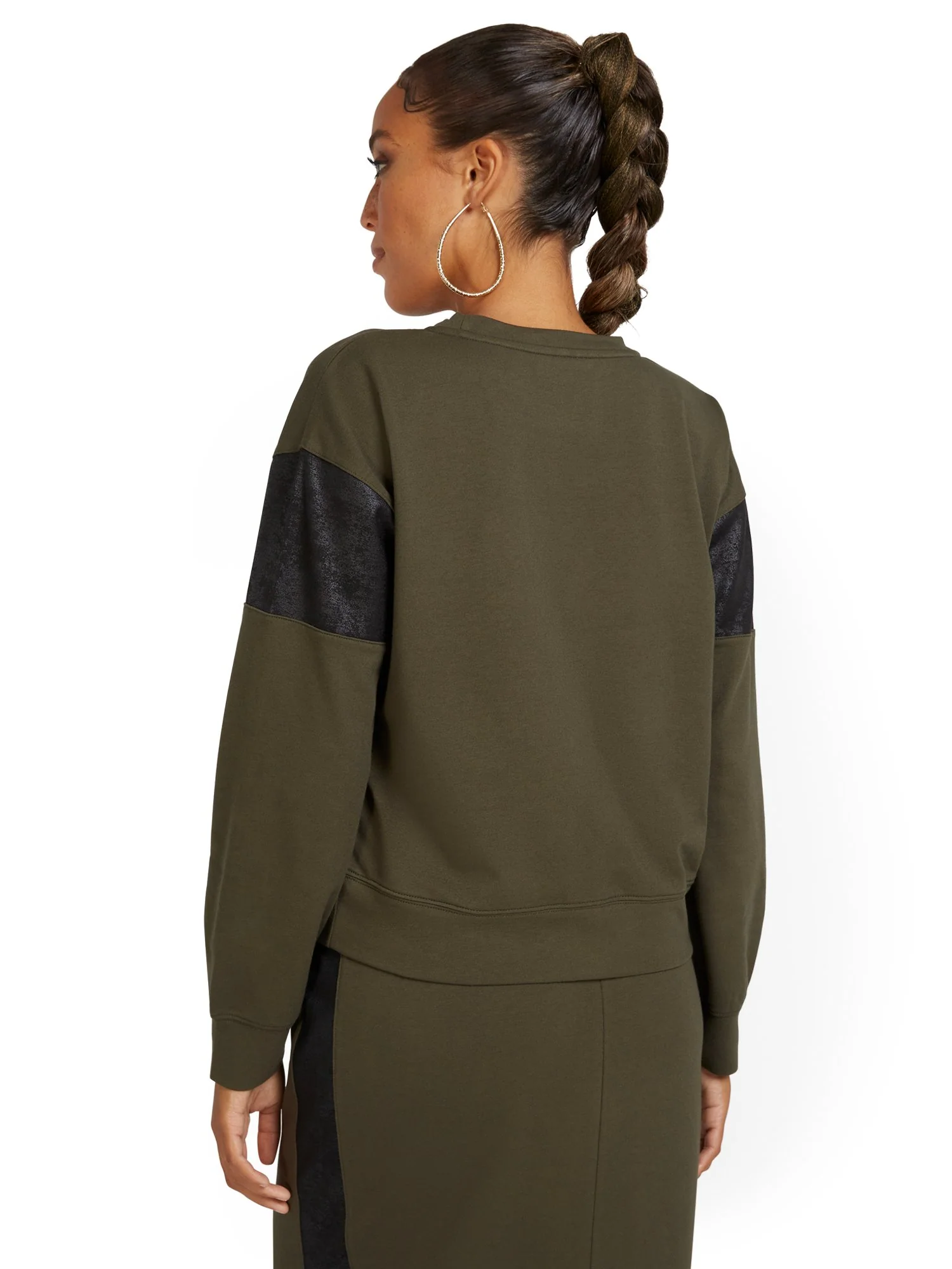 Faux-Leather Inset French Terry Pullover - Image 3