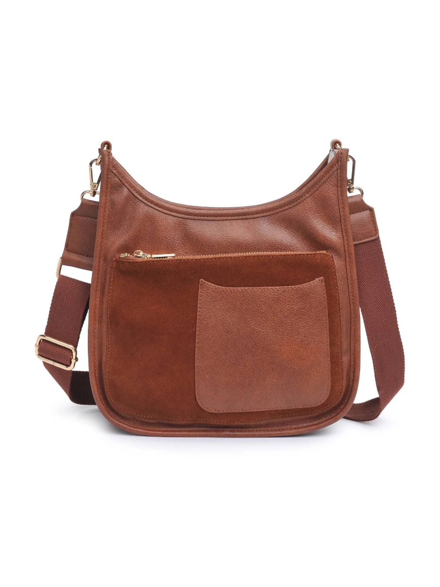 Moda Luxe Faux Leather Multi-Pocket Front Crossbody Bag, Cognac - Brands We Love