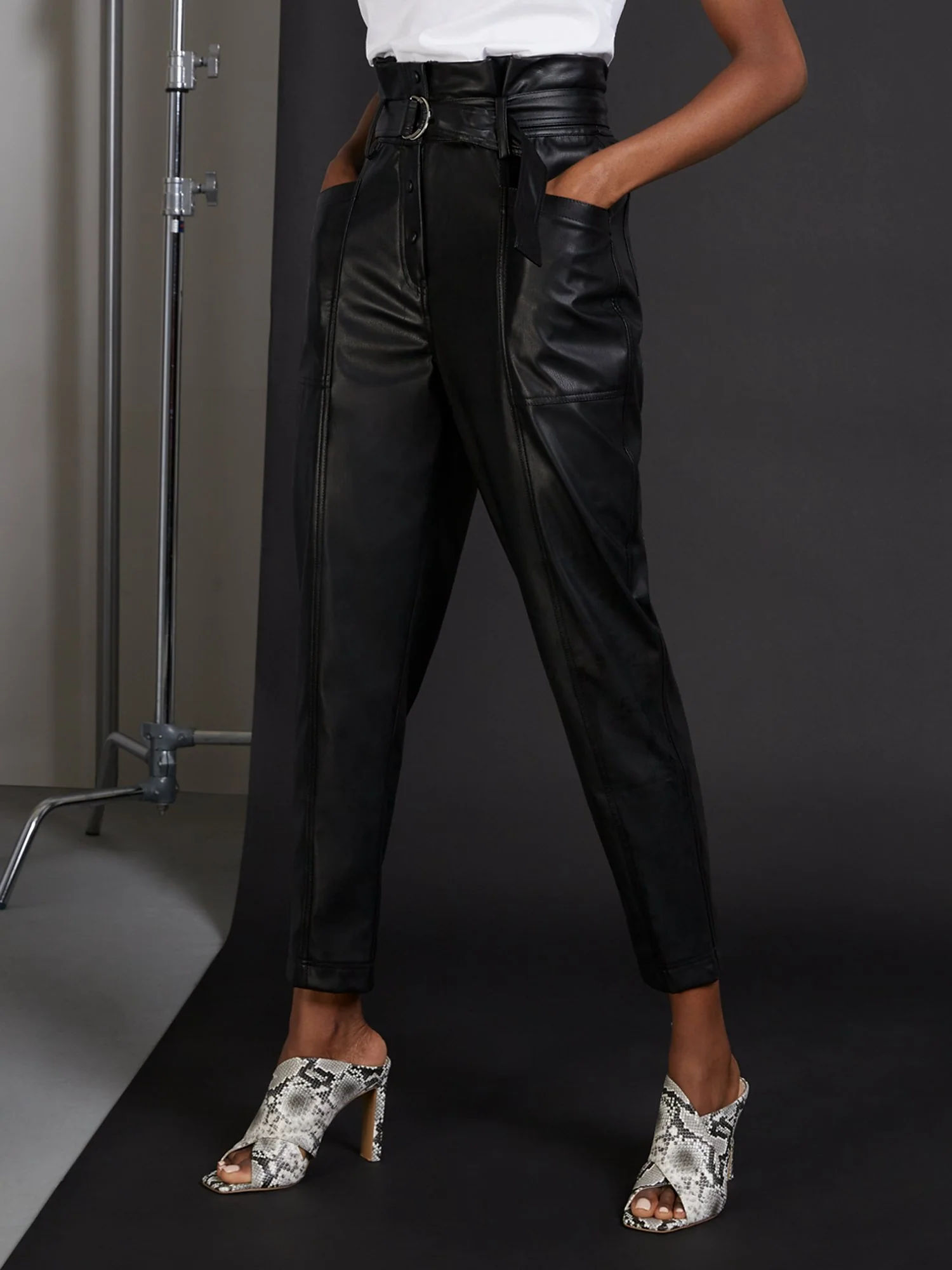 Faux-Leather Paperbag Ankle Pant - Image 2
