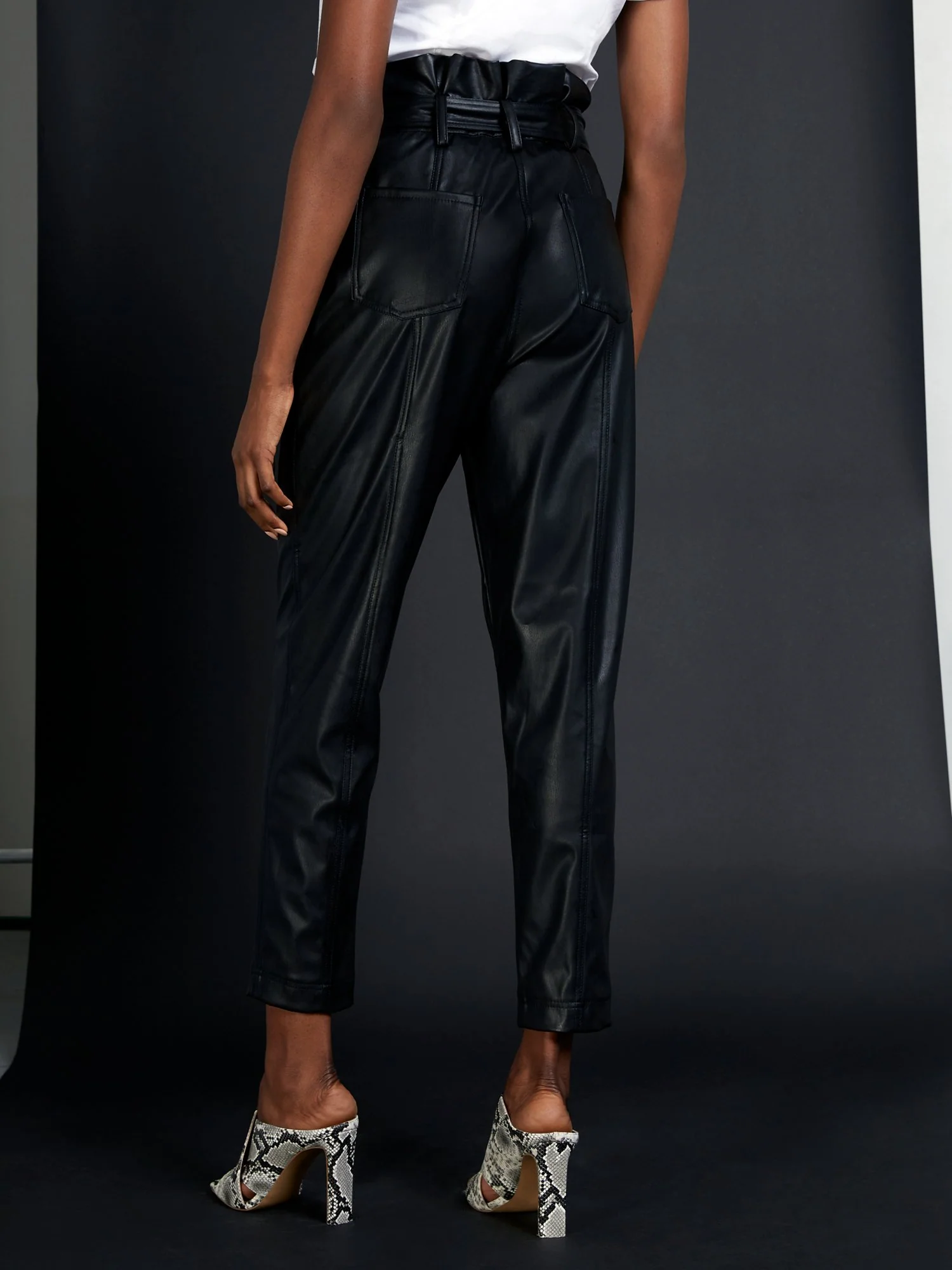 Faux-Leather Paperbag Ankle Pant - Image 3