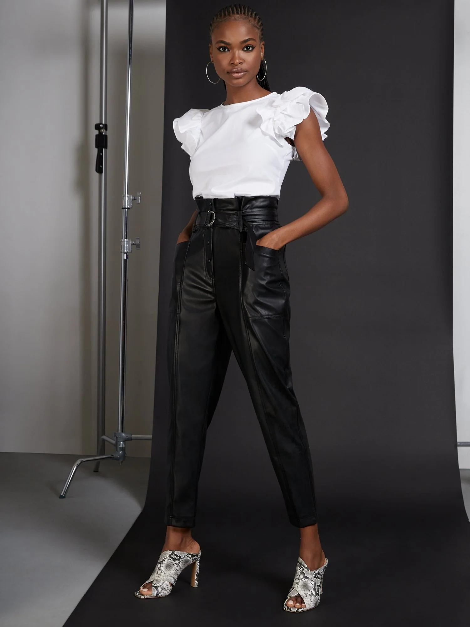Faux-Leather Paperbag Ankle Pant - Image 4