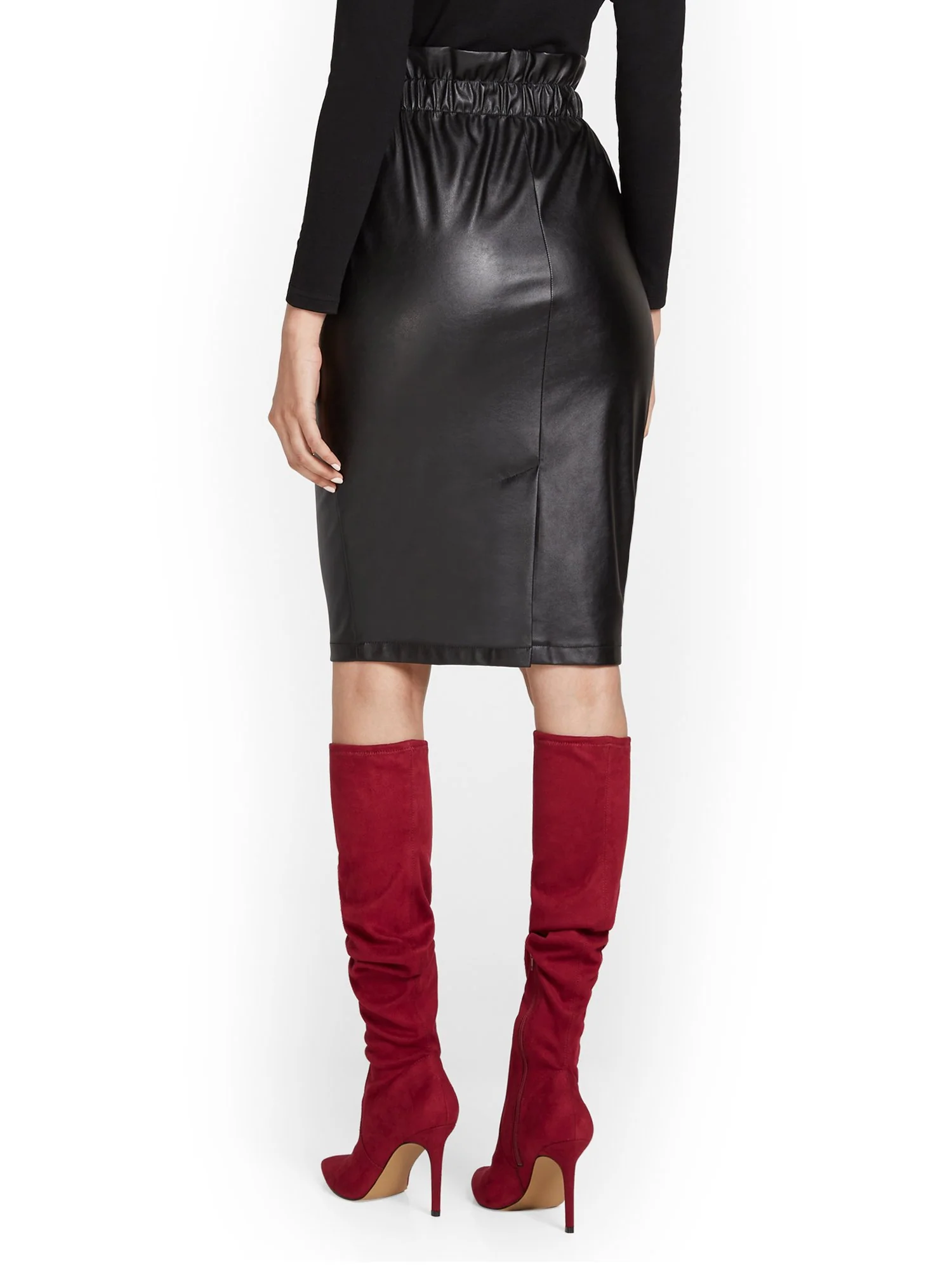 Faux-Leather Paperbag-Waist Pencil Skirt - Image 3