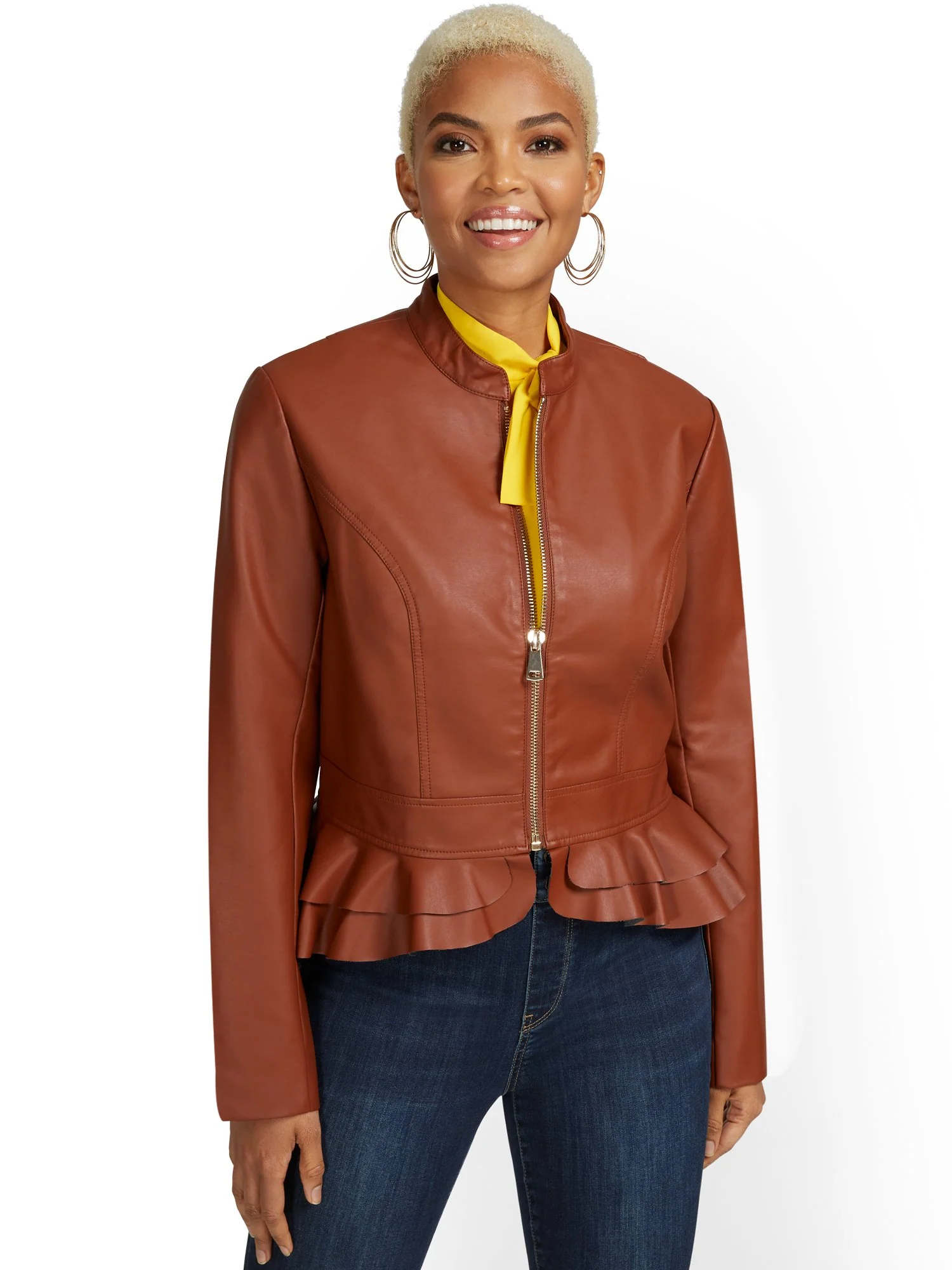 Faux-Leather Peplum Jacket - Image 8
