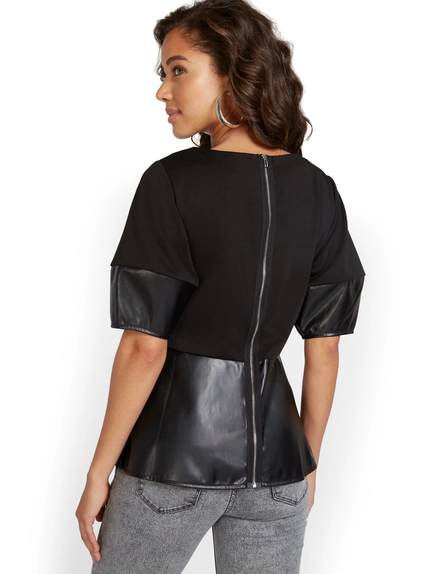 Faux-Leather Peplum Top - Image 3