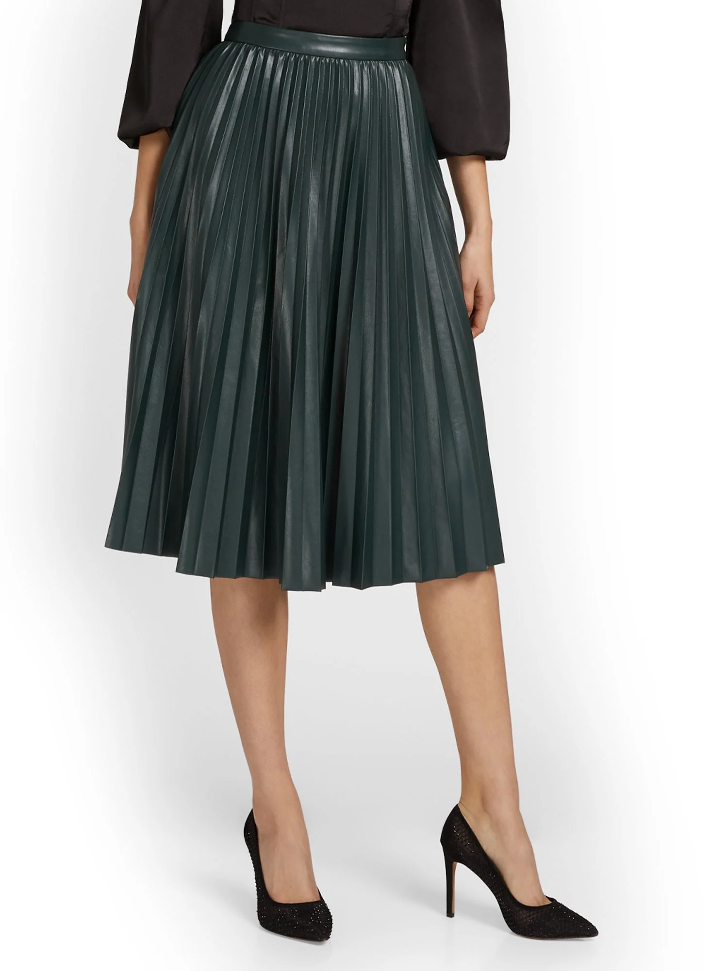 See And Be Seen Faux-Leather Pleated Midi Skirt - Brands We Love - Image 6