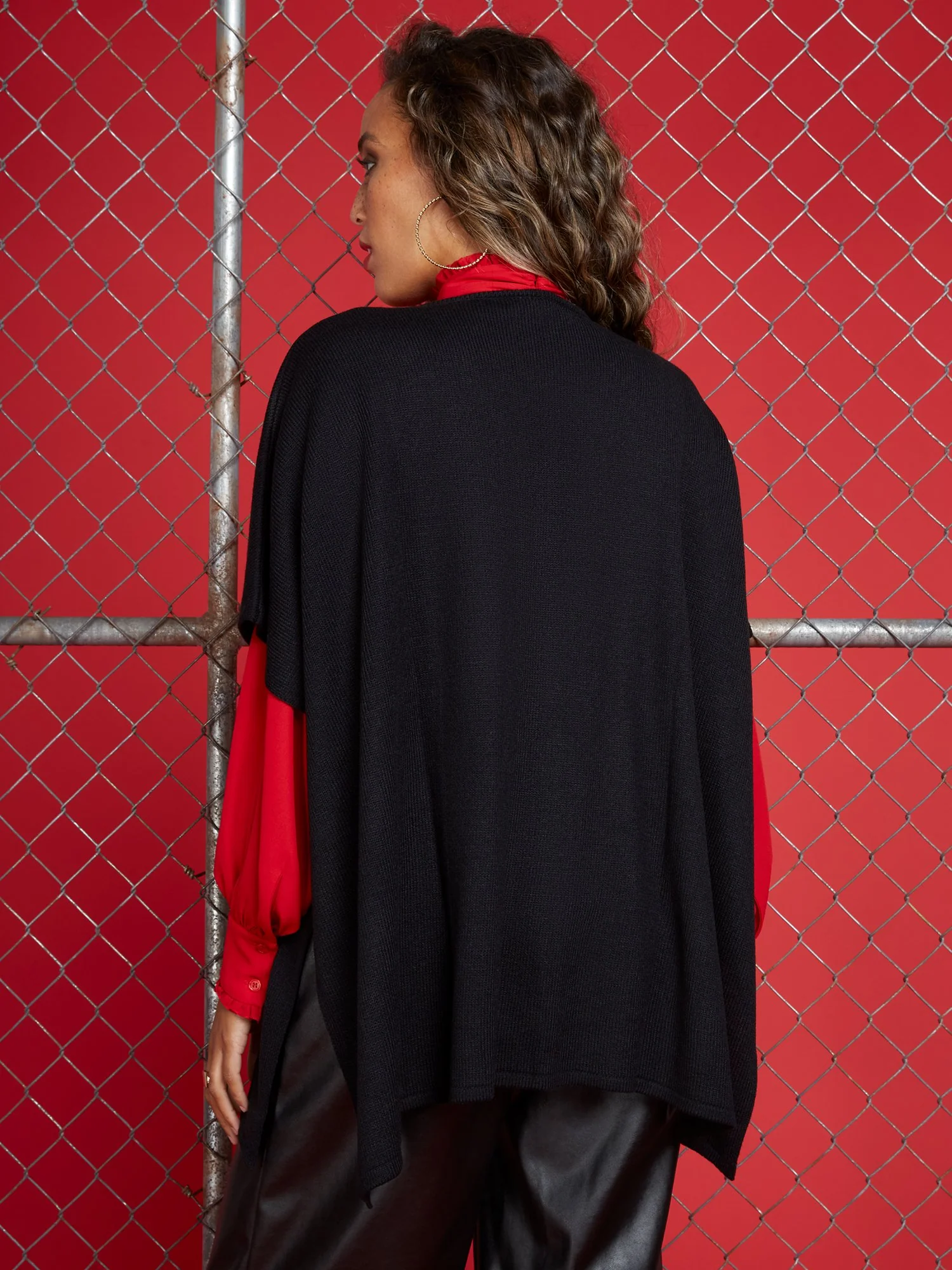 Faux-Leather Pocket Cape - Image 3