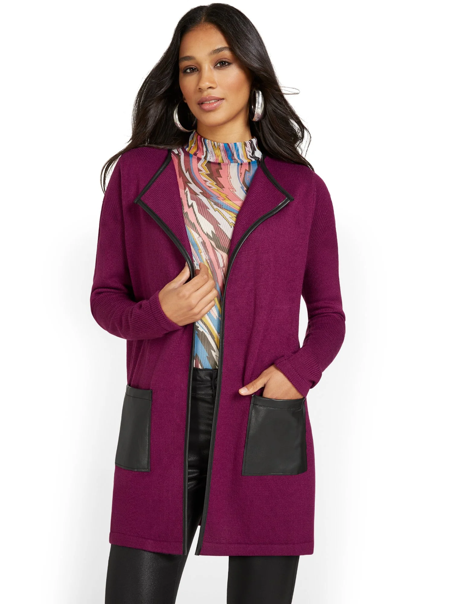 Faux-Leather Pocket Coatigan - Image 6