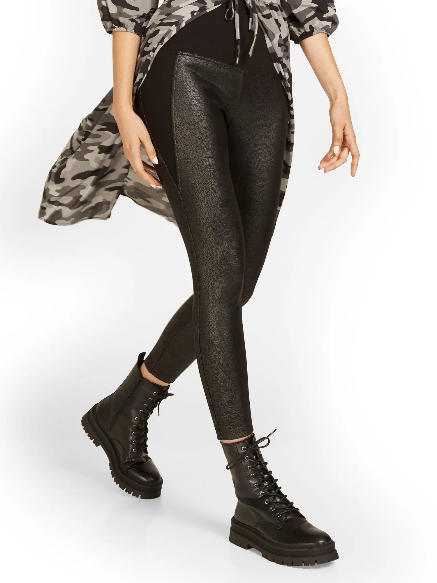 Faux-Leather Ponte Accent Legging