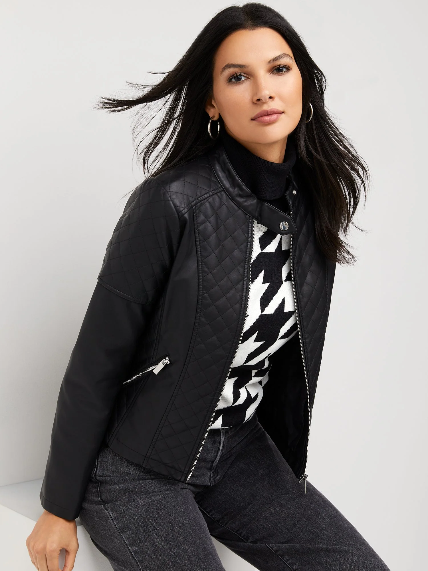 Faux-Leather Quilted Jacket