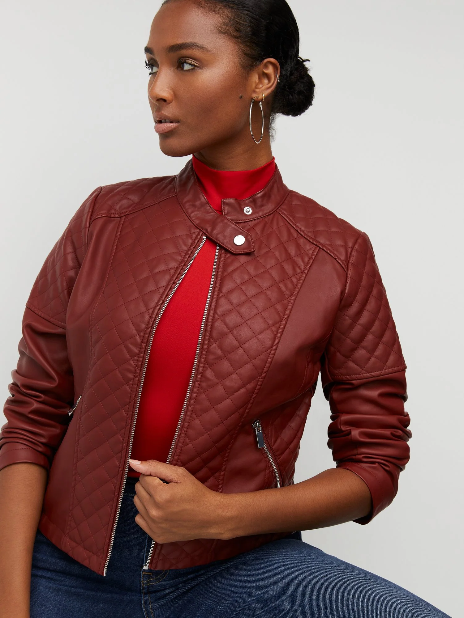 Faux-Leather Quilted Jacket - Image 29