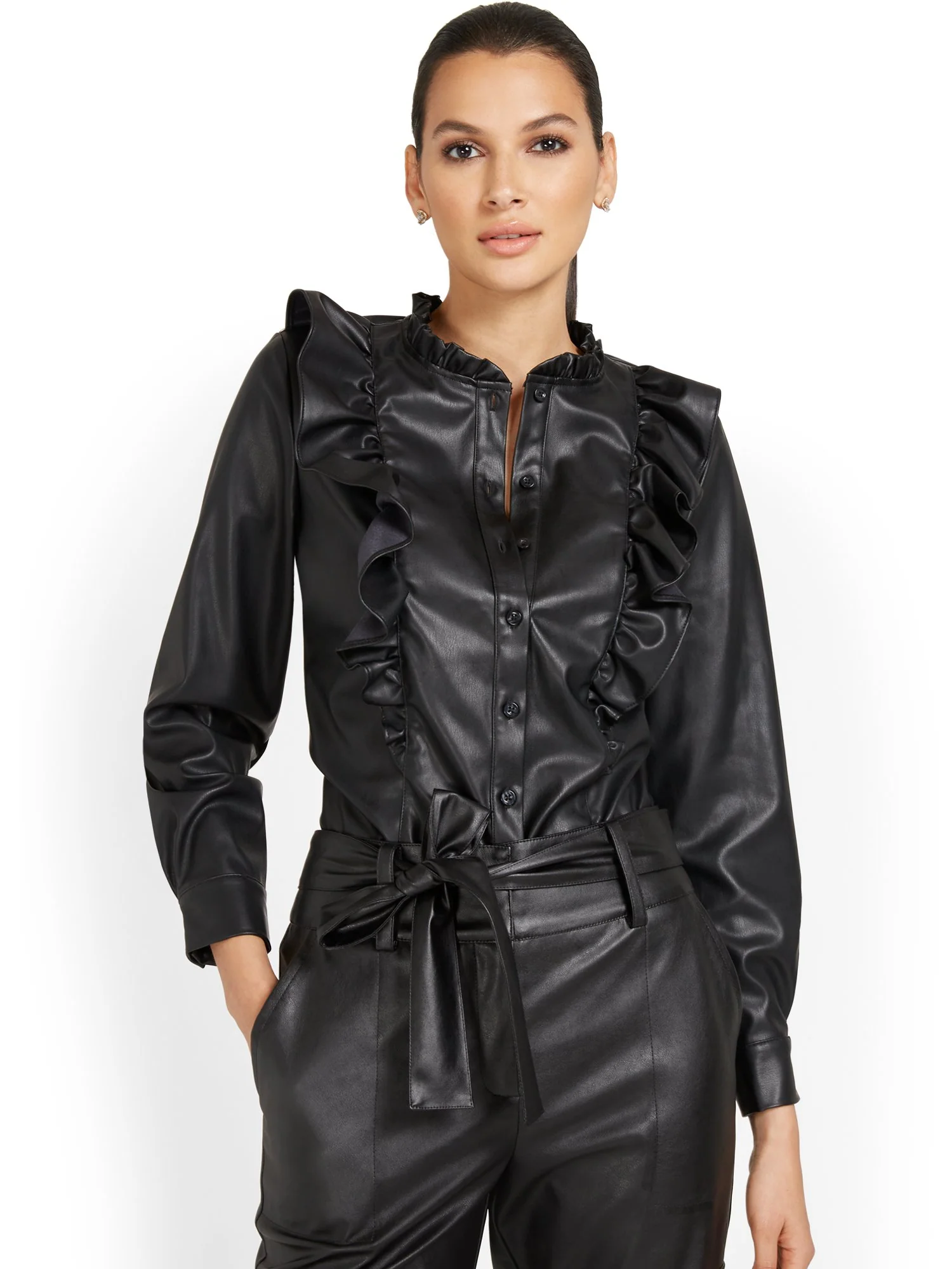 Faux-Leather Ruffle Shirt - Image 2