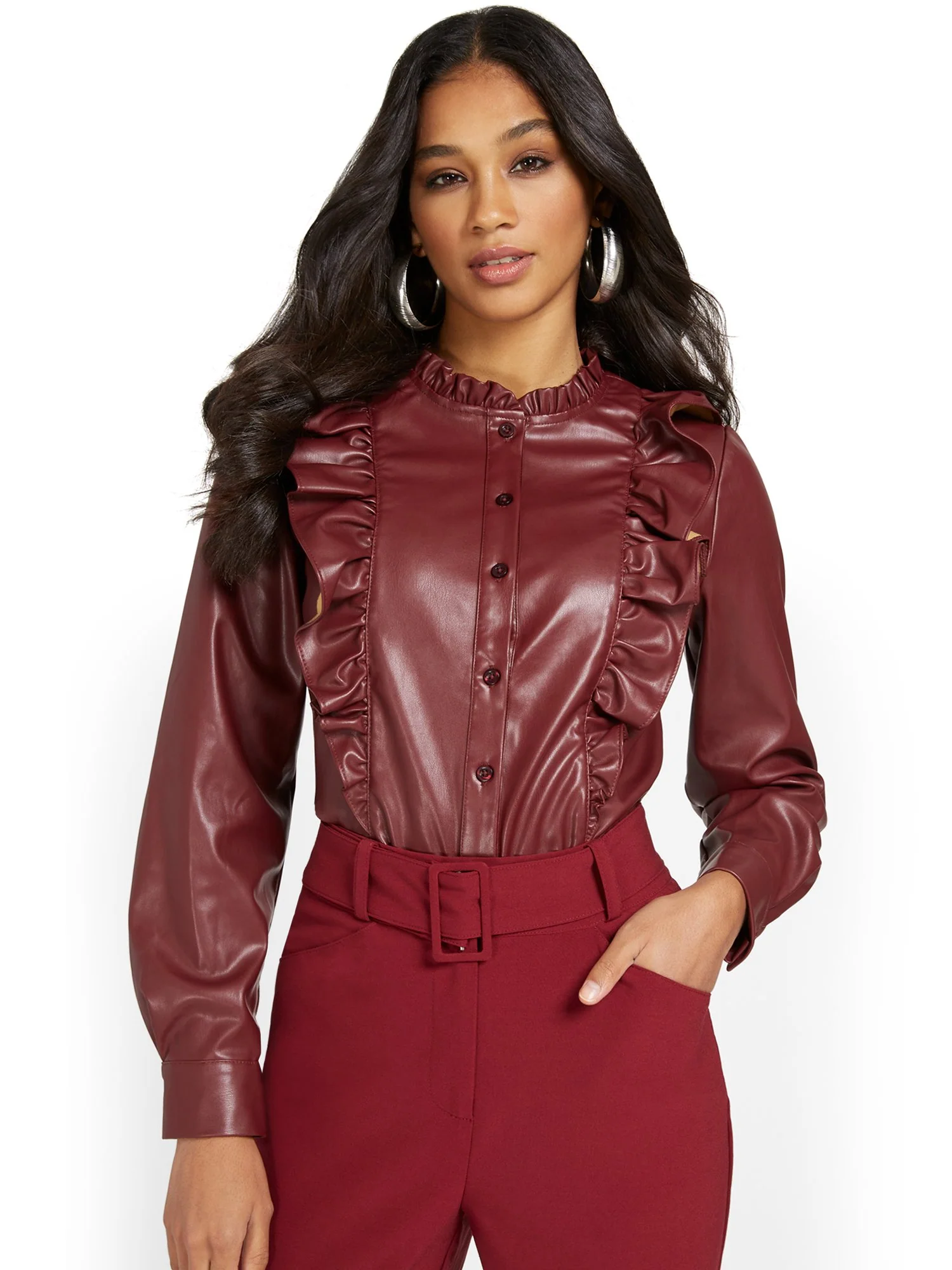 Faux-Leather Ruffle Shirt - Image 5